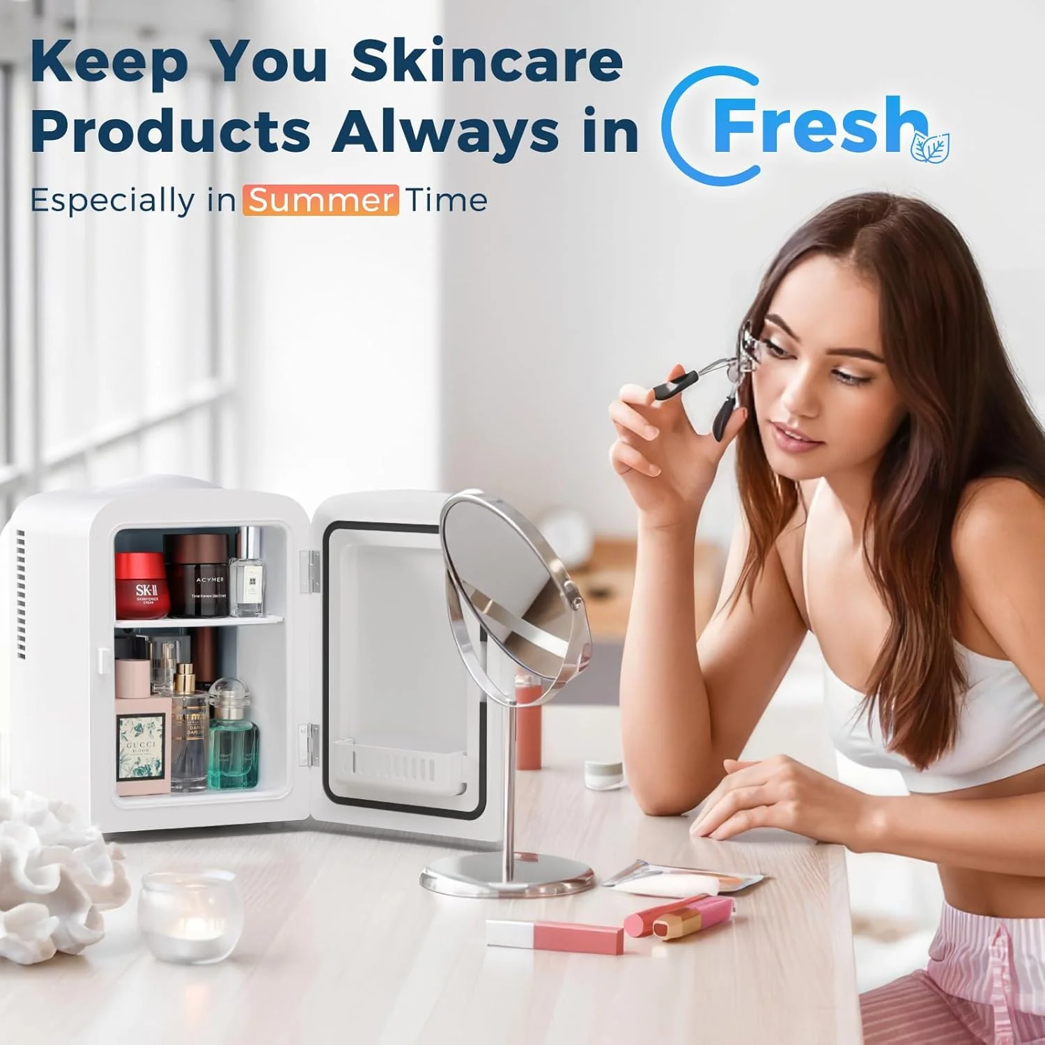 Kismile Compact Refrigerator, Portable Mini Fridge, Skin Care 4L Capacity/6 Cans F3404S - Image 4