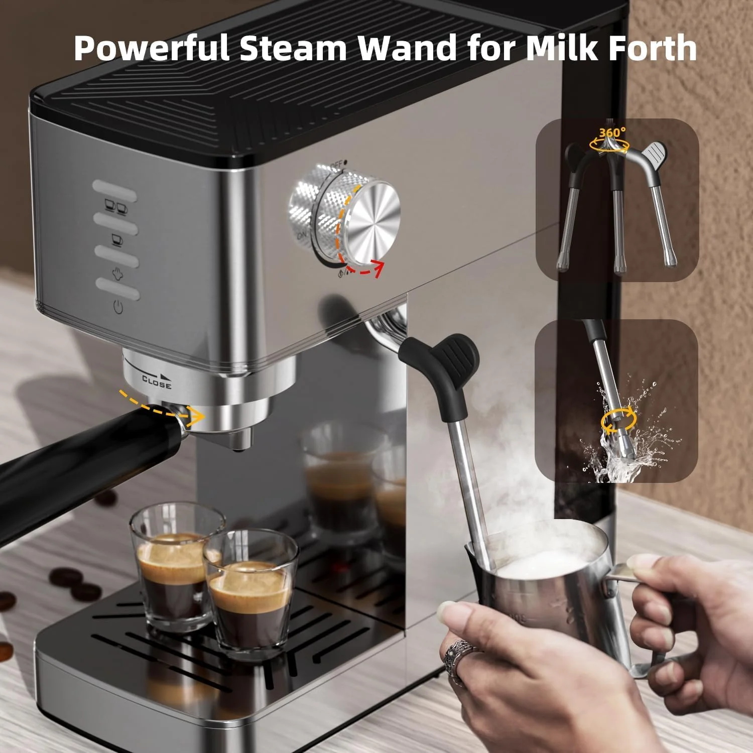 Kismile Espresso Coffee Maker Machine 20 Bar, with Milk Frother Steam Wand CM8032 - Image 11