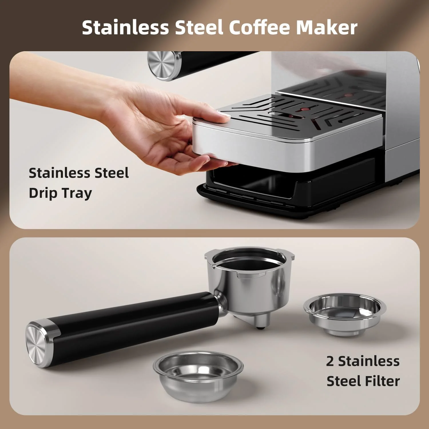 Kismile Espresso Coffee Maker Machine 20 Bar, with Milk Frother Steam Wand CM8032 - Image 13