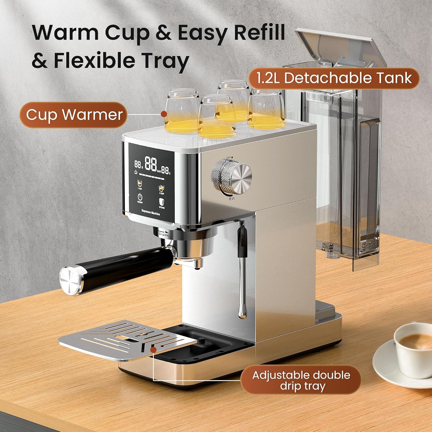 Kismile Espresso Coffee Maker Machine 20 Bar, with Milk Frother Steam Wand CM8032 - Image 17