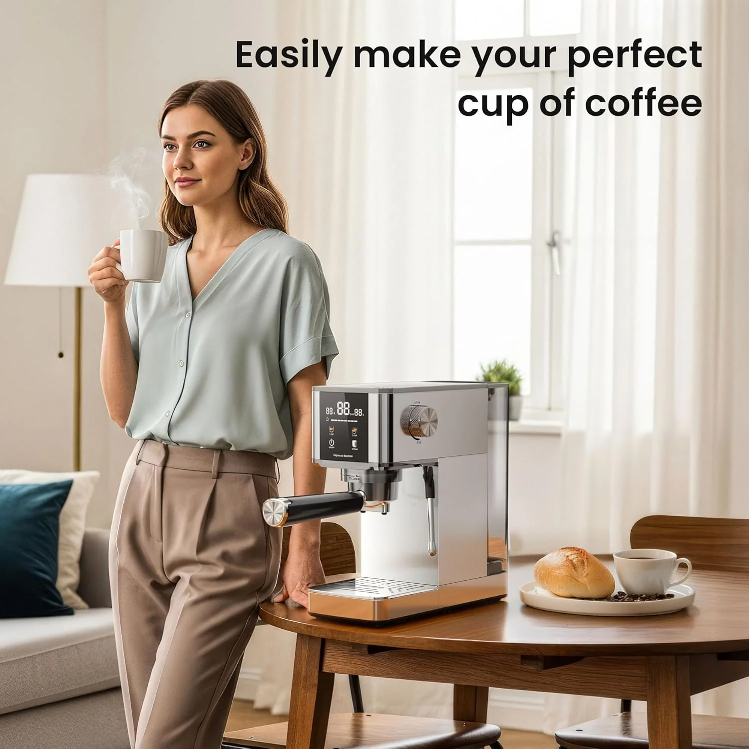 Kismile Espresso Coffee Maker Machine 20 Bar, with Milk Frother Steam Wand CM8032 - Image 20