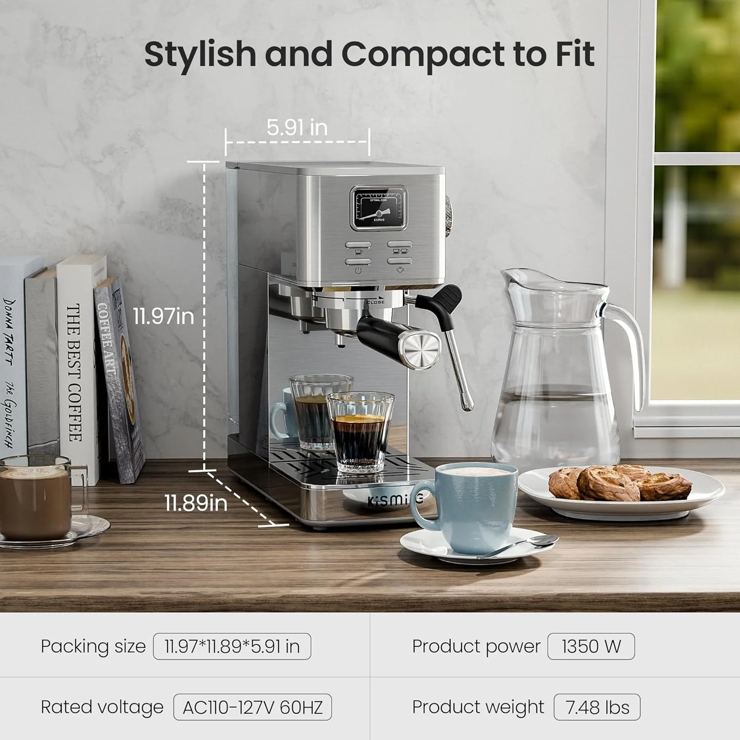 Kismile Espresso Coffee Maker Machine 20 Bar, with Milk Frother Steam Wand CM8032 - Image 23