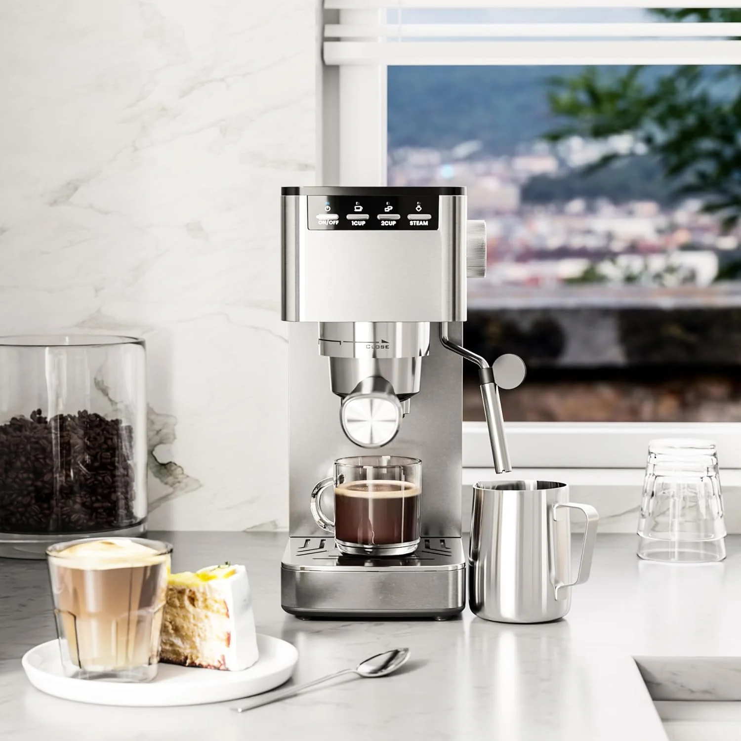 Kismile Espresso Coffee Maker Machine 20 Bar, with Milk Frother Steam Wand CM8032 - Image 6