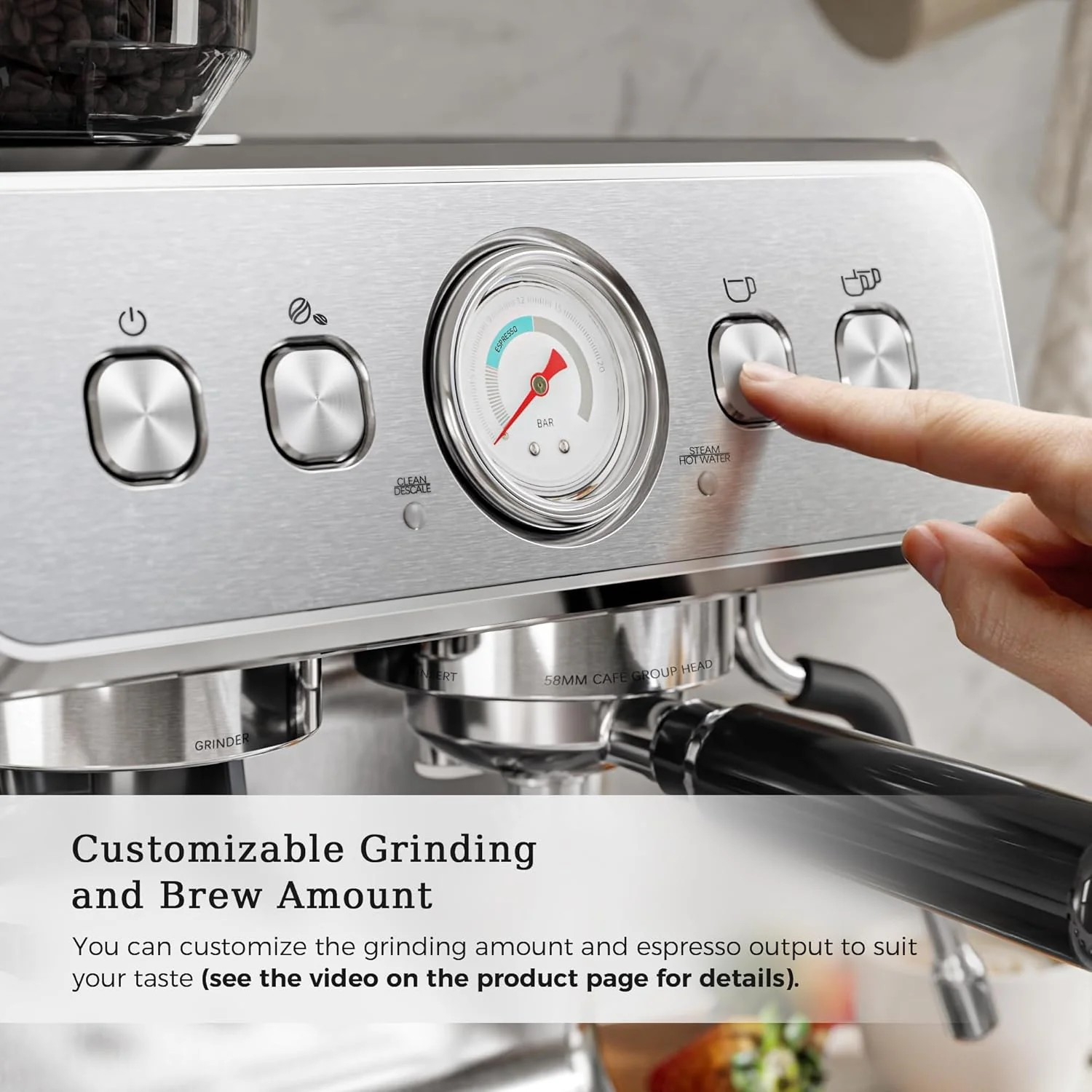 Kismile Espresso Machine, Semi-Automatic Coffee Maker with Bean Grinder and Milk Frother Steam Wand - Image 14