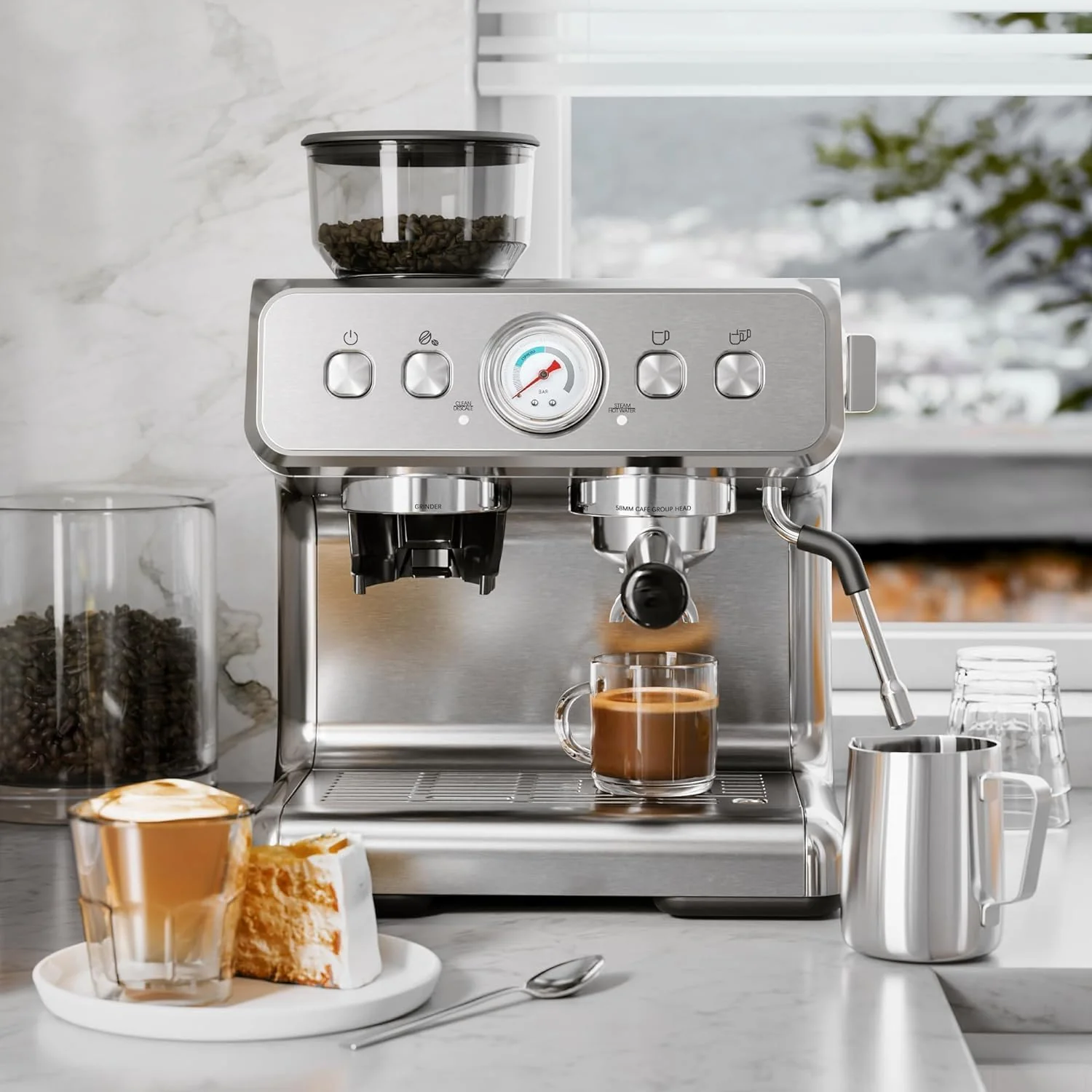 Kismile Espresso Machine, Semi-Automatic Coffee Maker with Bean Grinder and Milk Frother Steam Wand - Image 15