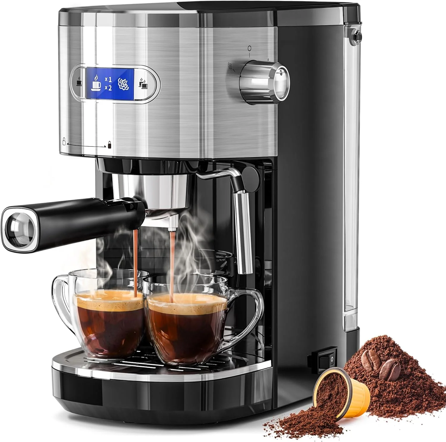 Kismile Espresso Machine, Semi-Automatic Coffee Maker with Bean Grinder and Milk Frother Steam Wand - Image 16