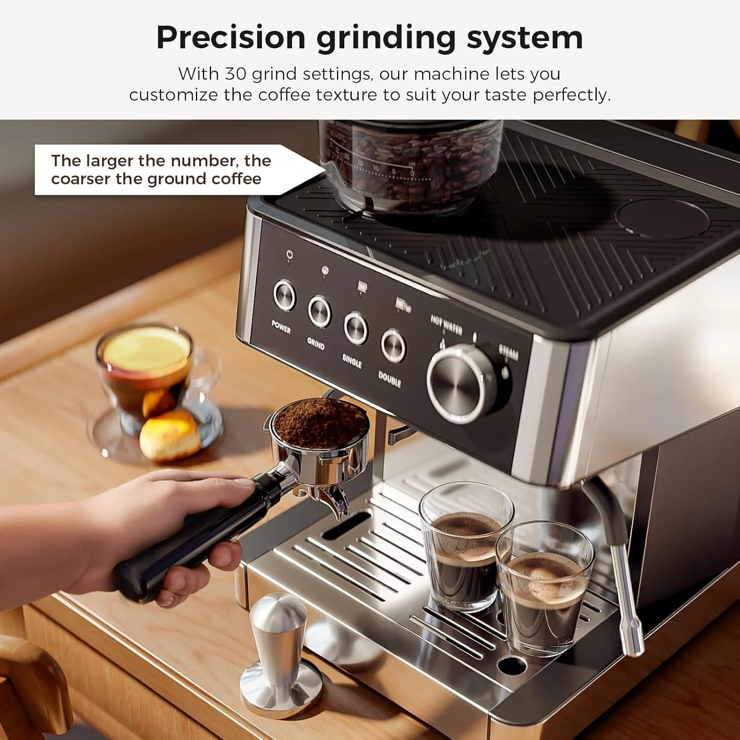 Kismile Espresso Machine, Semi-Automatic Coffee Maker with Bean Grinder and Milk Frother Steam Wand - Image 26