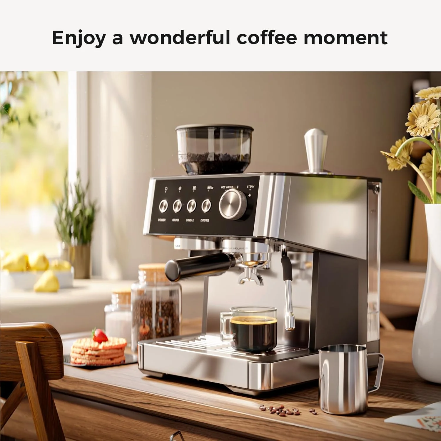 Kismile Espresso Machine, Semi-Automatic Coffee Maker with Bean Grinder and Milk Frother Steam Wand - Image 27