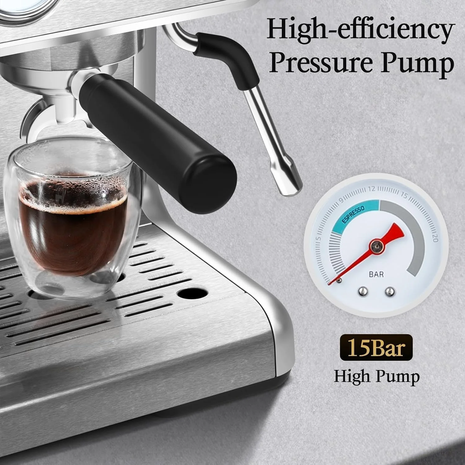Kismile Espresso Machine, Semi-Automatic Coffee Maker with Bean Grinder and Milk Frother Steam Wand - Image 5