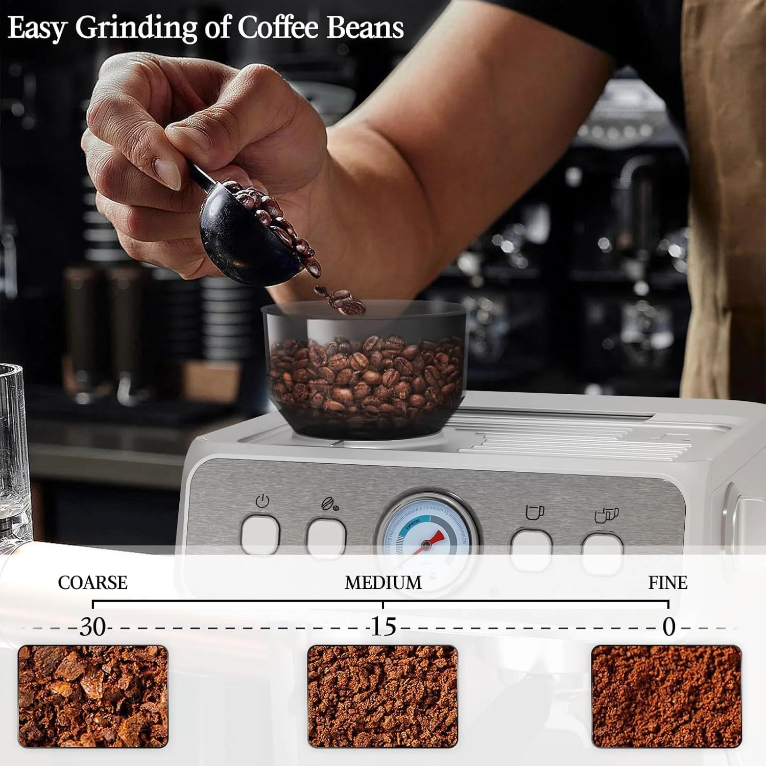 Kismile Espresso Machine, Semi-Automatic Coffee Maker with Bean Grinder and Milk Frother Steam Wand - Image 6
