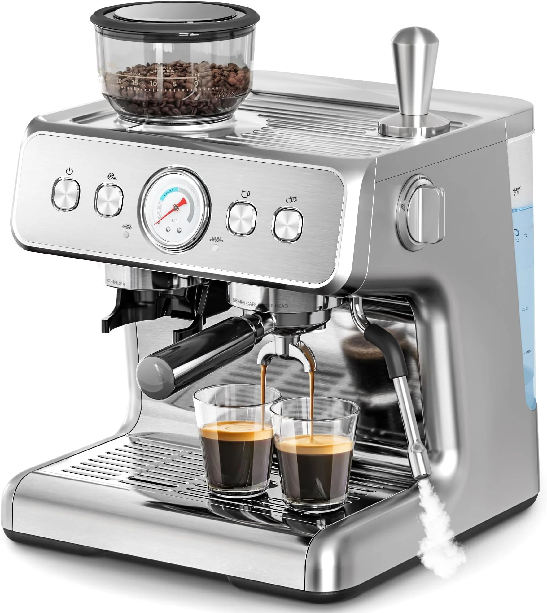 Kismile Espresso Machine, Semi-Automatic Coffee Maker with Bean Grinder and Milk Frother Steam Wand - Image 8