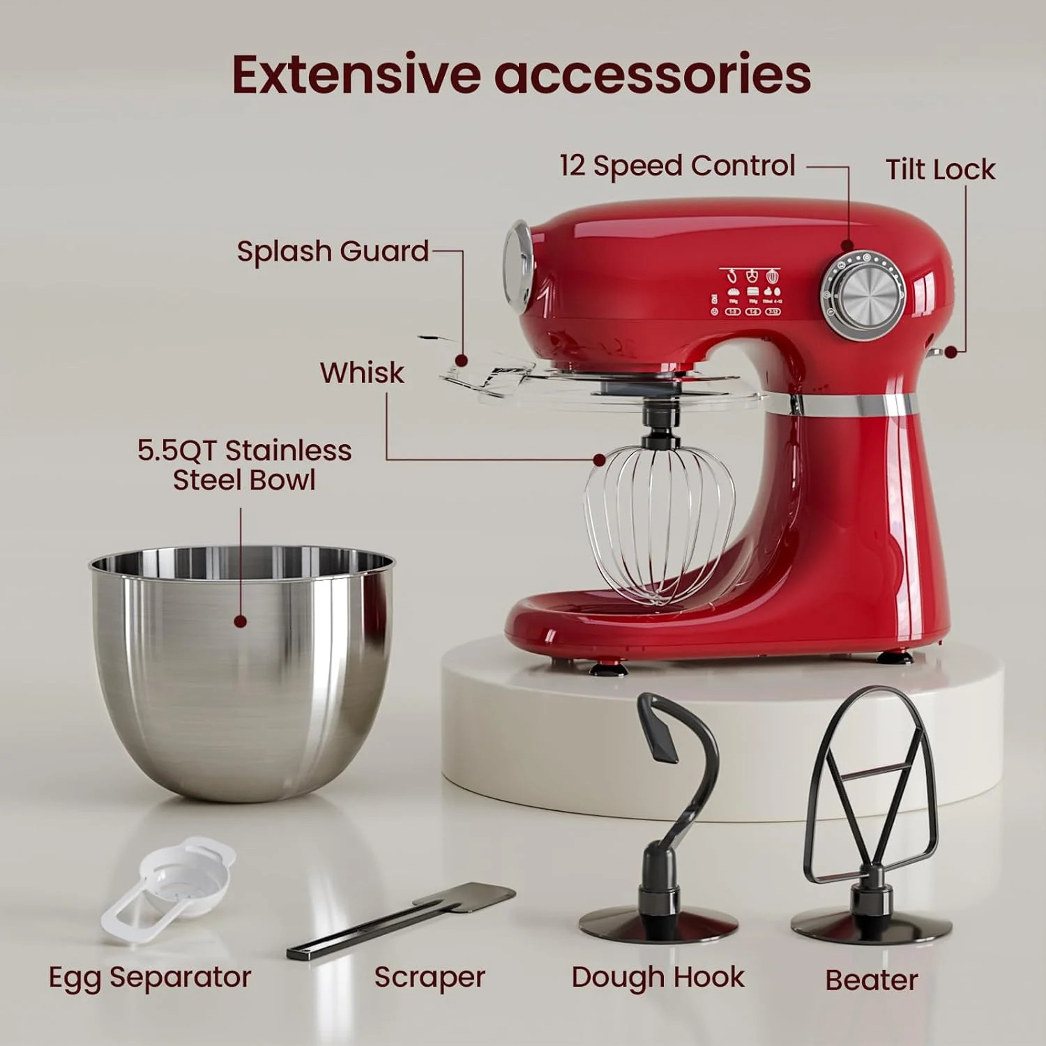 Kismile Stand Mixer, 5.5-Quart Electric Mixer with 12 Speeds CF3715 - Image 12
