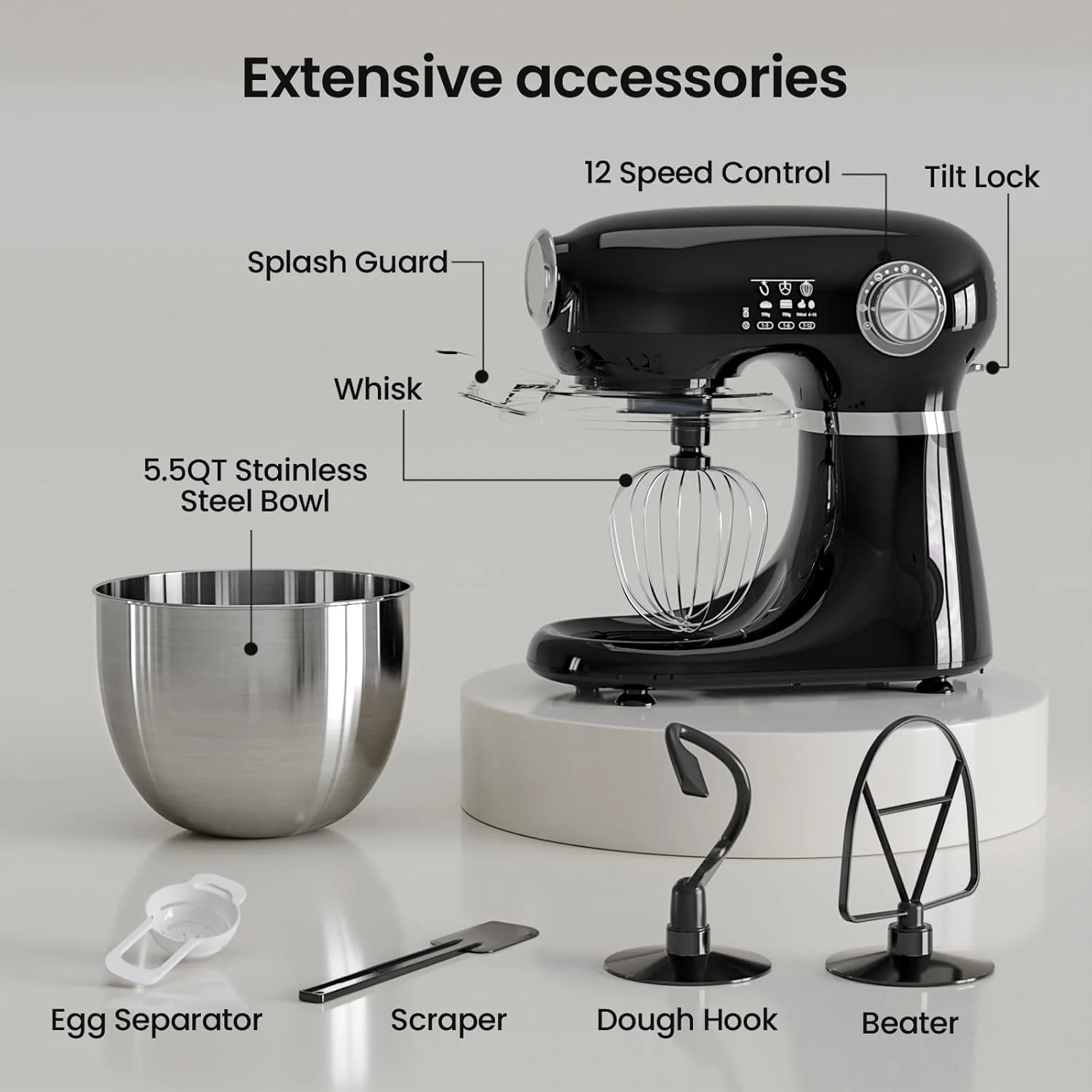Kismile Stand Mixer, 5.5-Quart Electric Mixer with 12 Speeds CF3715 - Image 6