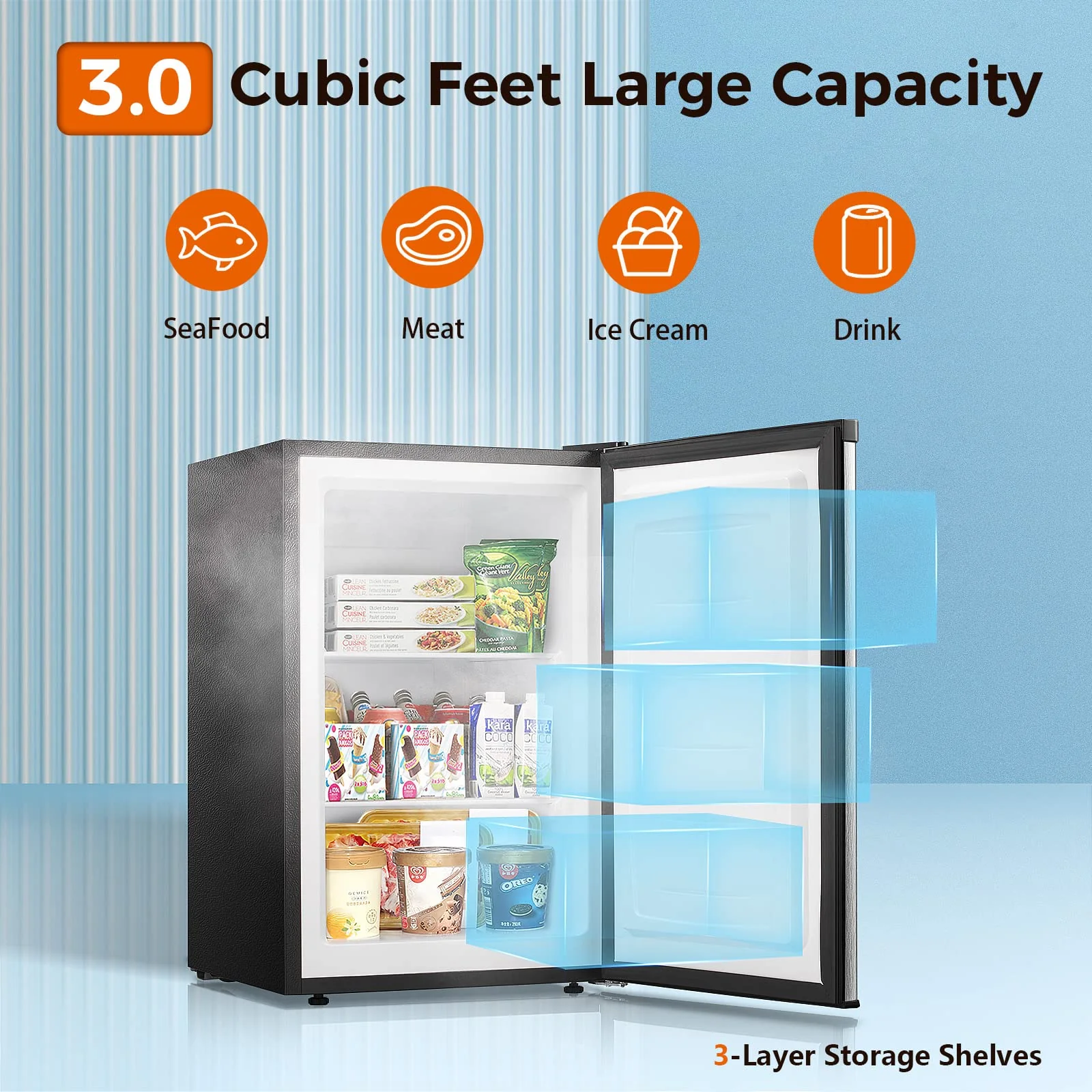 Kismile Upright Freezer,3.0 Cu.ft Mini Freezer with Reversible Single Door - Image 54