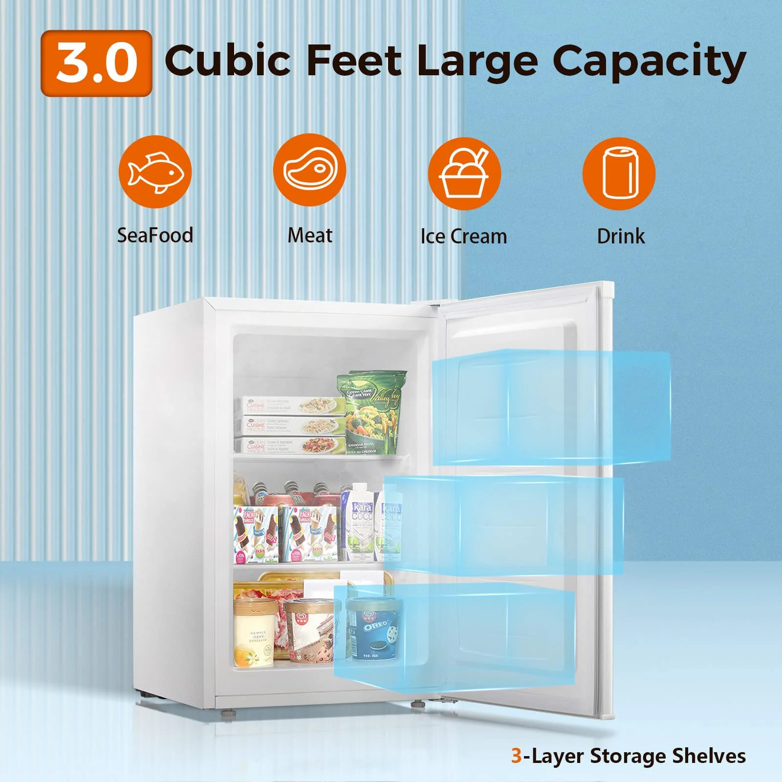 Kismile Upright Freezer,3.0 Cu.ft Mini Freezer with Reversible Single Door - Image 61