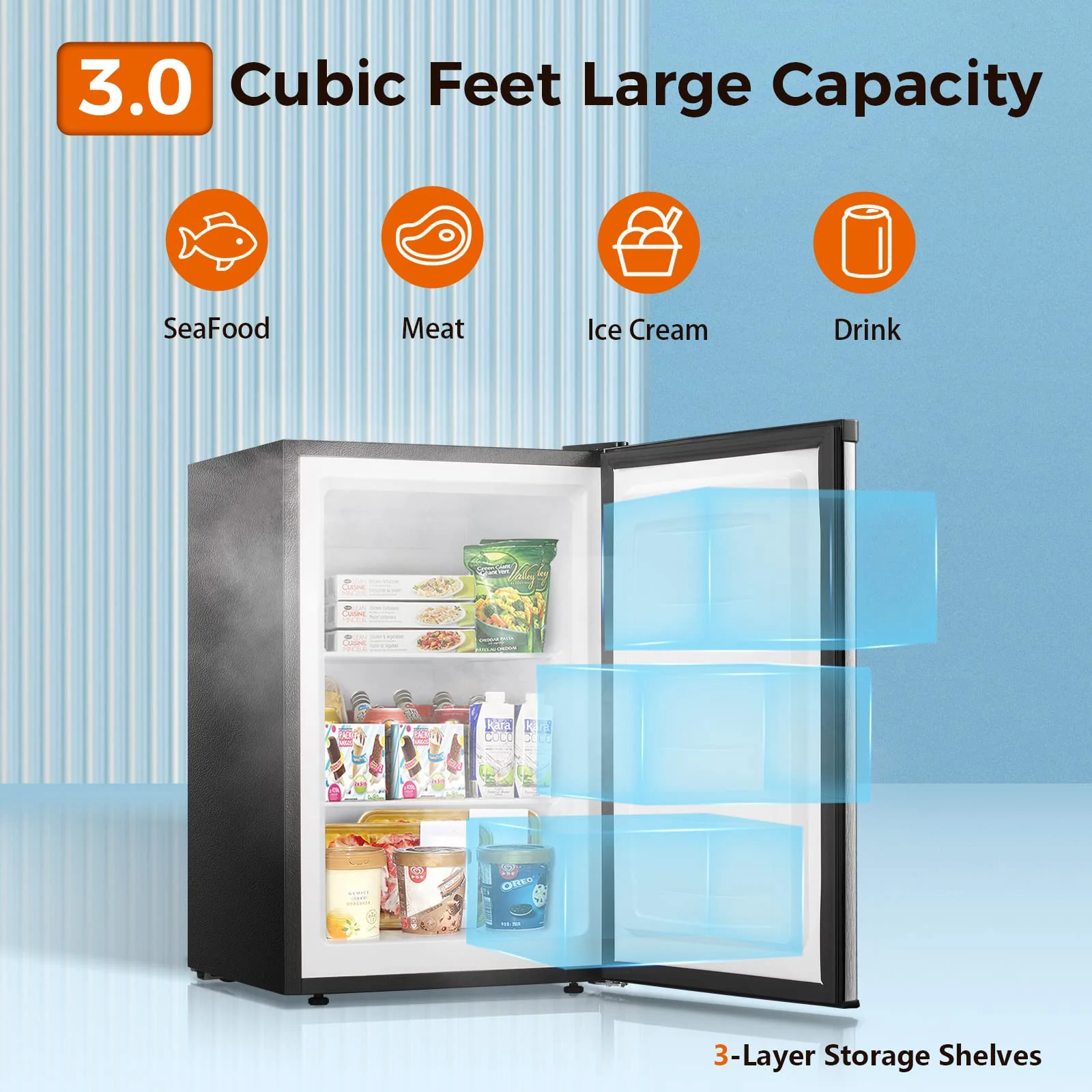 Kismile Upright Freezer,3.0 Cu.ft Mini Freezer with Reversible Single Door - Image 68