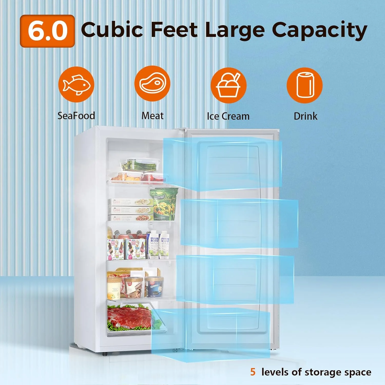 Kismile Upright Freezer, 6.0 Cu.ft Deep Freezer D58165-WHITE - Image 2