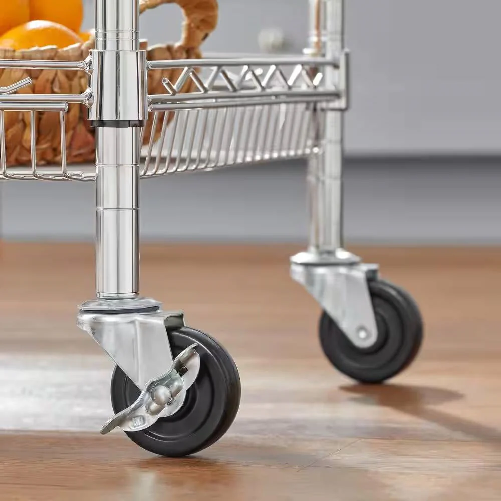 Kitchen Island Cart with Stainless Steel Top and 2 Bottom Storage Shelves - Image 5
