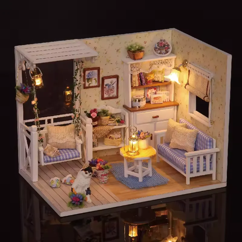 Kitten Diary Dollhouse Kit - Miniature Wizardi Roombox Kit with LED Light F07M51-70-3013 - Image 4