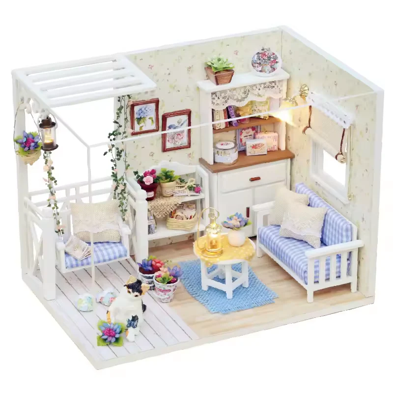 Kitten Diary Dollhouse Kit - Miniature Wizardi Roombox Kit with LED Light F07M51-70-3013 - Image 5