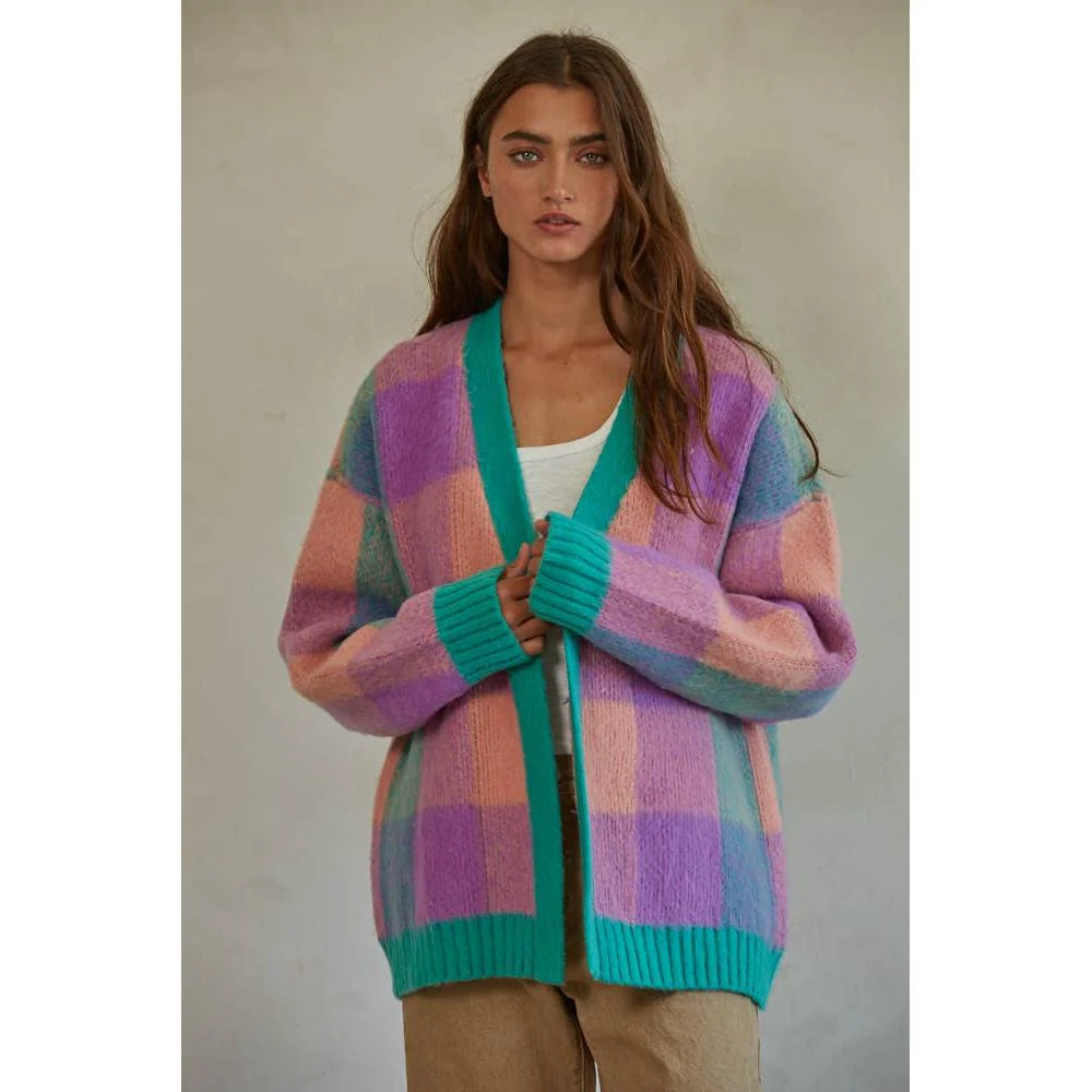 Oversize Peachy Gingham Cardigan [Sizes S-L] | Ultrafuzzy Warm Sweater - Image 3