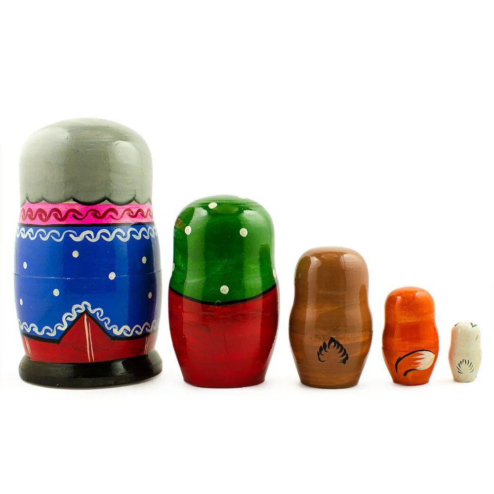 Kolobok, Babushka and Dedushka Fairy Tale Nesting Dolls 7 Inches - Image 2