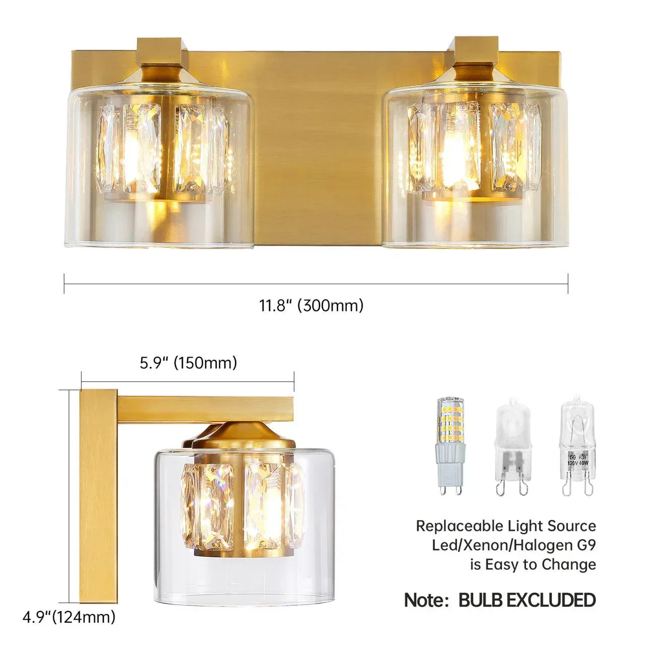 Kolt Chrome Modern 2-Light Bathroom Vanity Light - Image 12