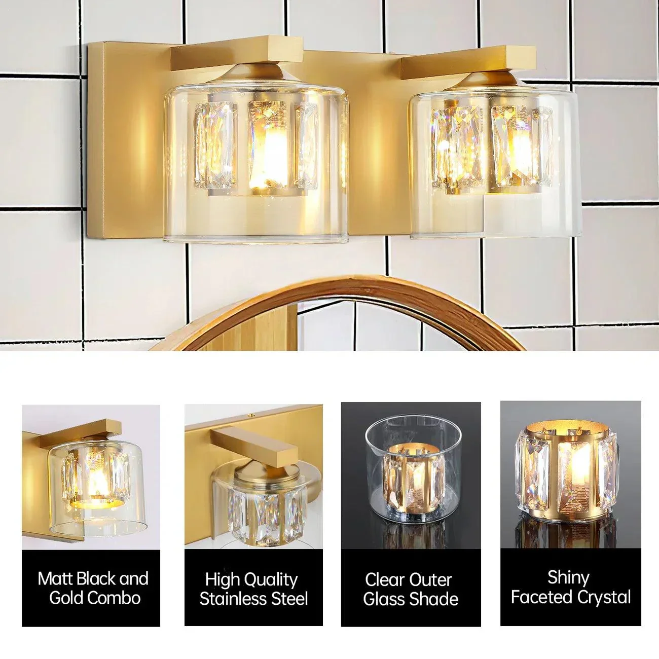 Kolt Chrome Modern 2-Light Bathroom Vanity Light - Image 13