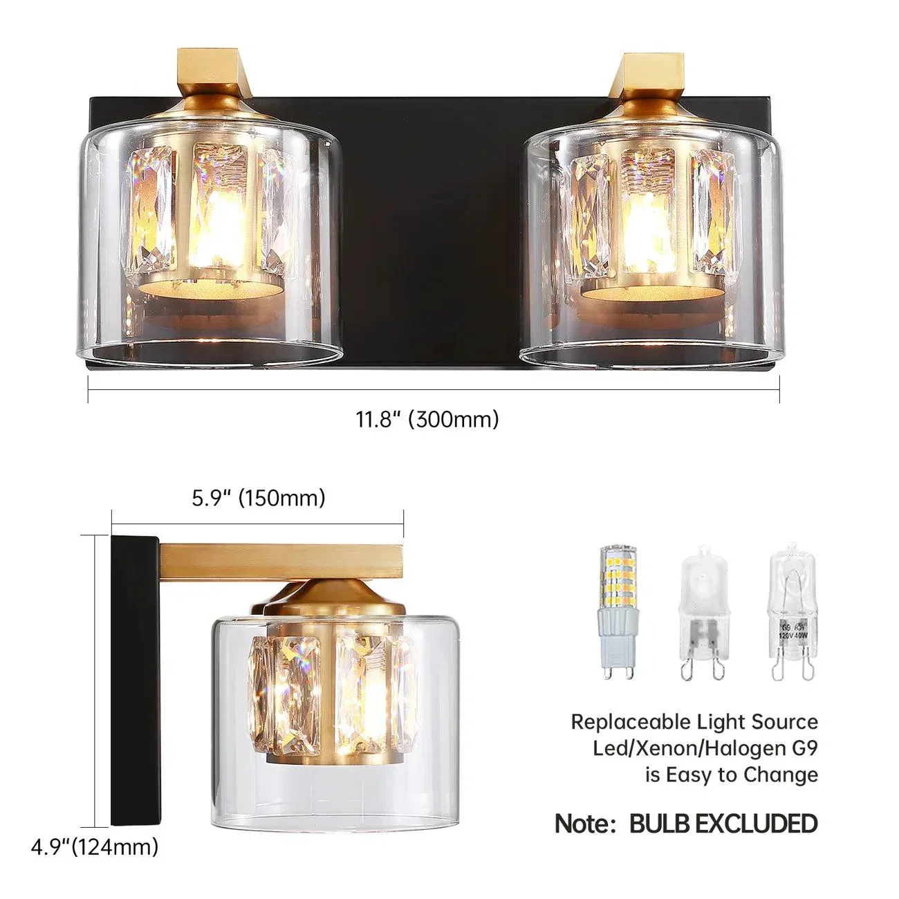 Kolt Chrome Modern 2-Light Bathroom Vanity Light - Image 21