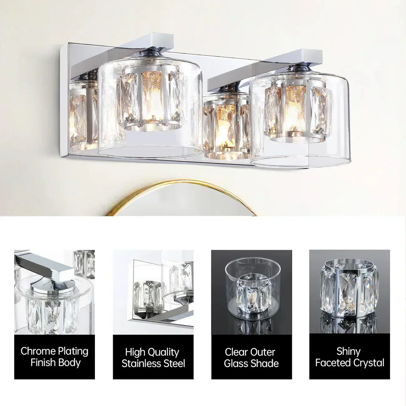 Kolt Chrome Modern 2-Light Bathroom Vanity Light - Image 5
