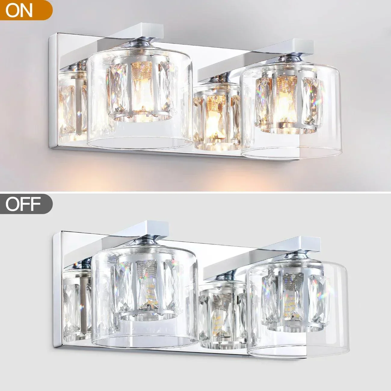Kolt Chrome Modern 2-Light Bathroom Vanity Light - Image 8