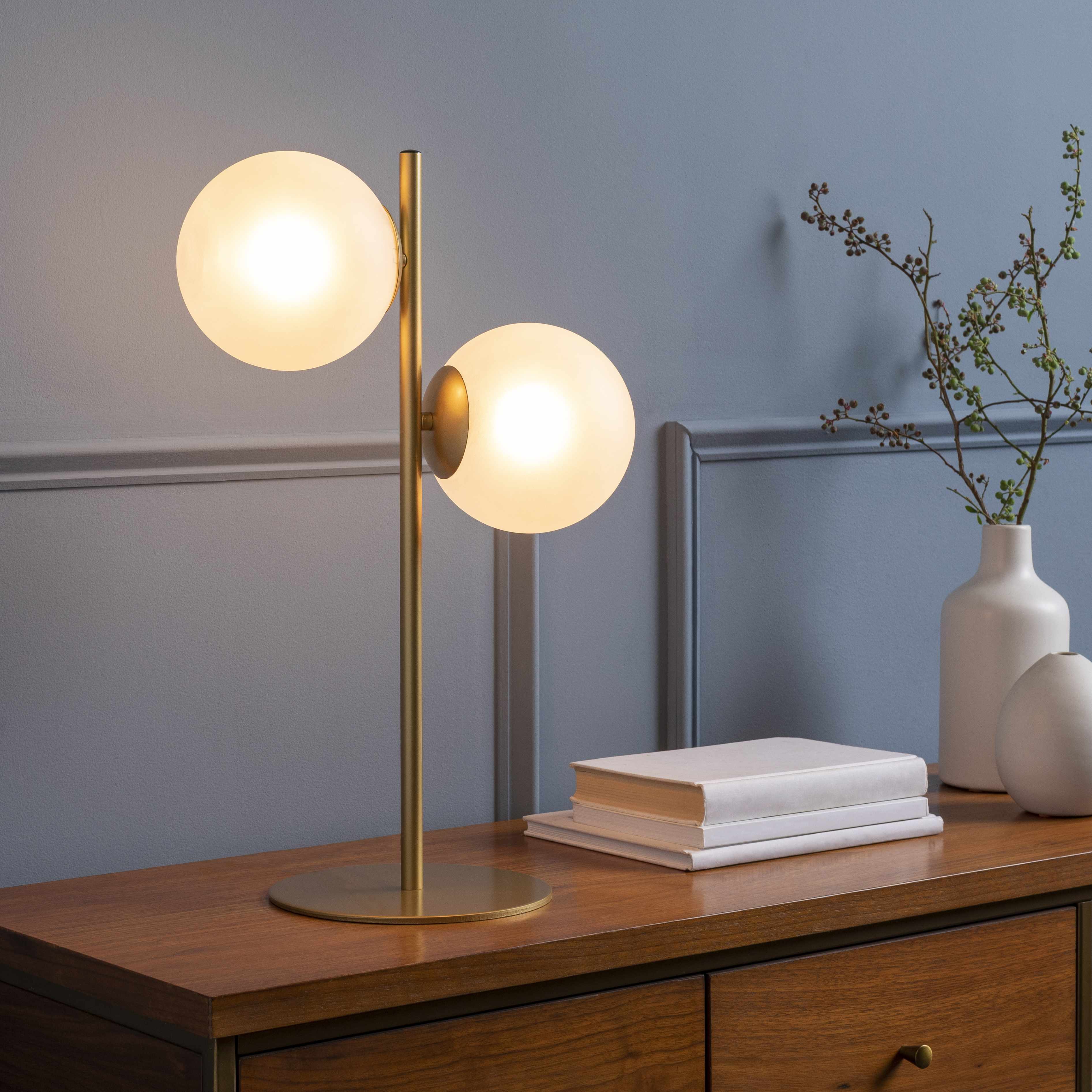 Mustard Modern Table Lamp with glass details for bedside or console tables - Image 3