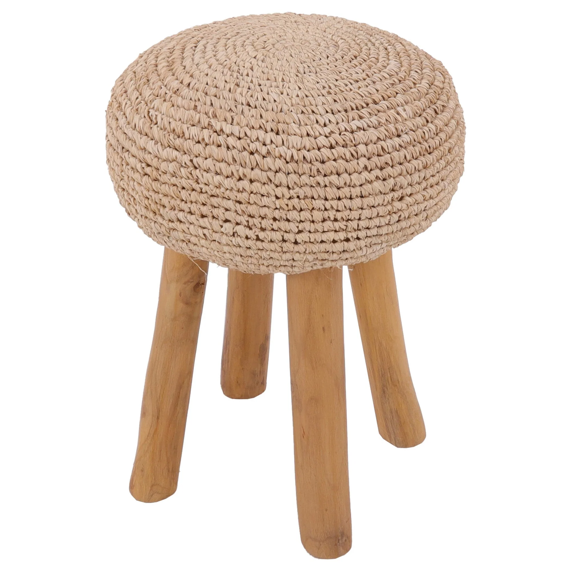 Kuta Natural Teak Indoor Branch Stool with Raffia Seat - 18.5"-30" - Image 2