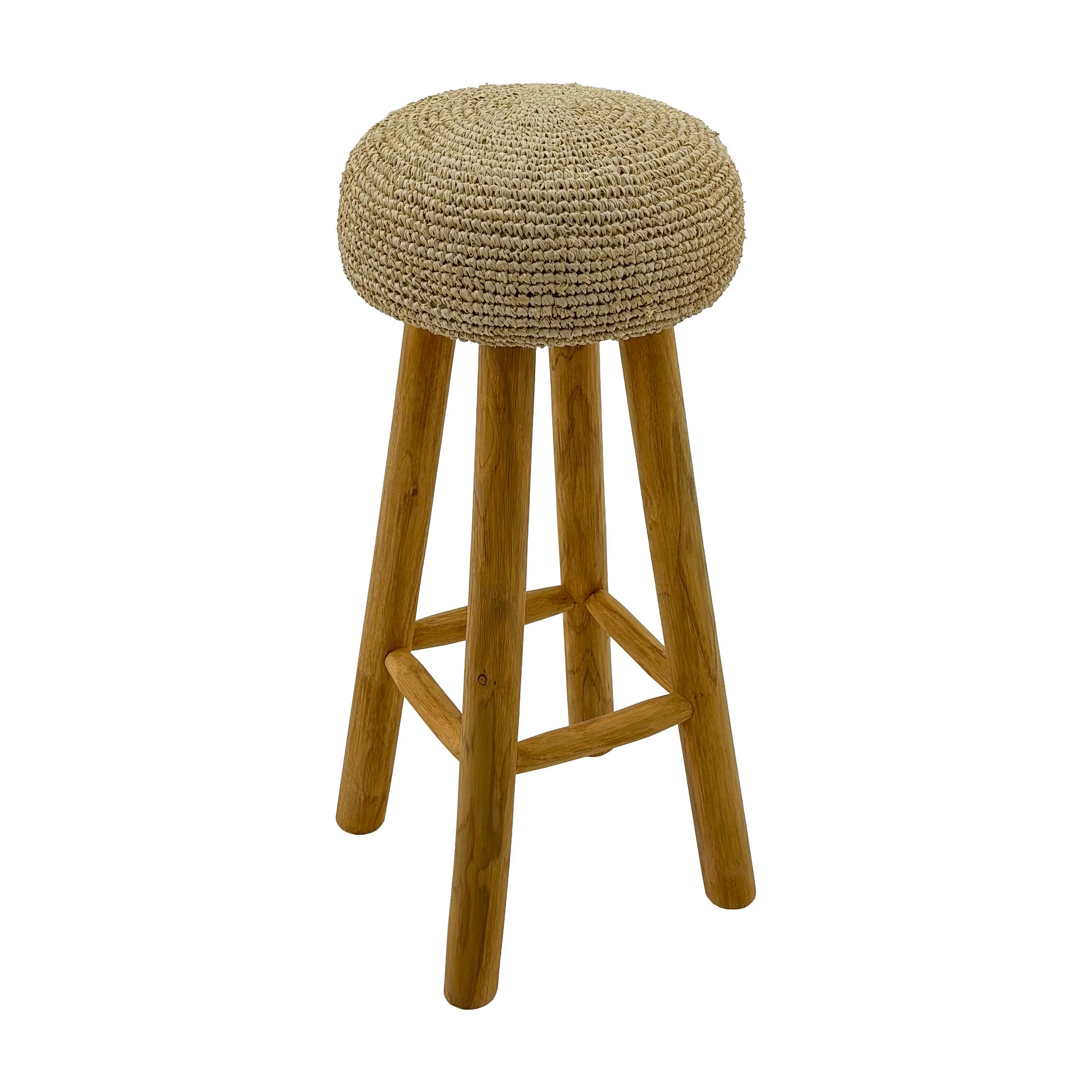 Kuta Natural Teak Indoor Branch Stool with Raffia Seat - 18.5"-30" - Image 3