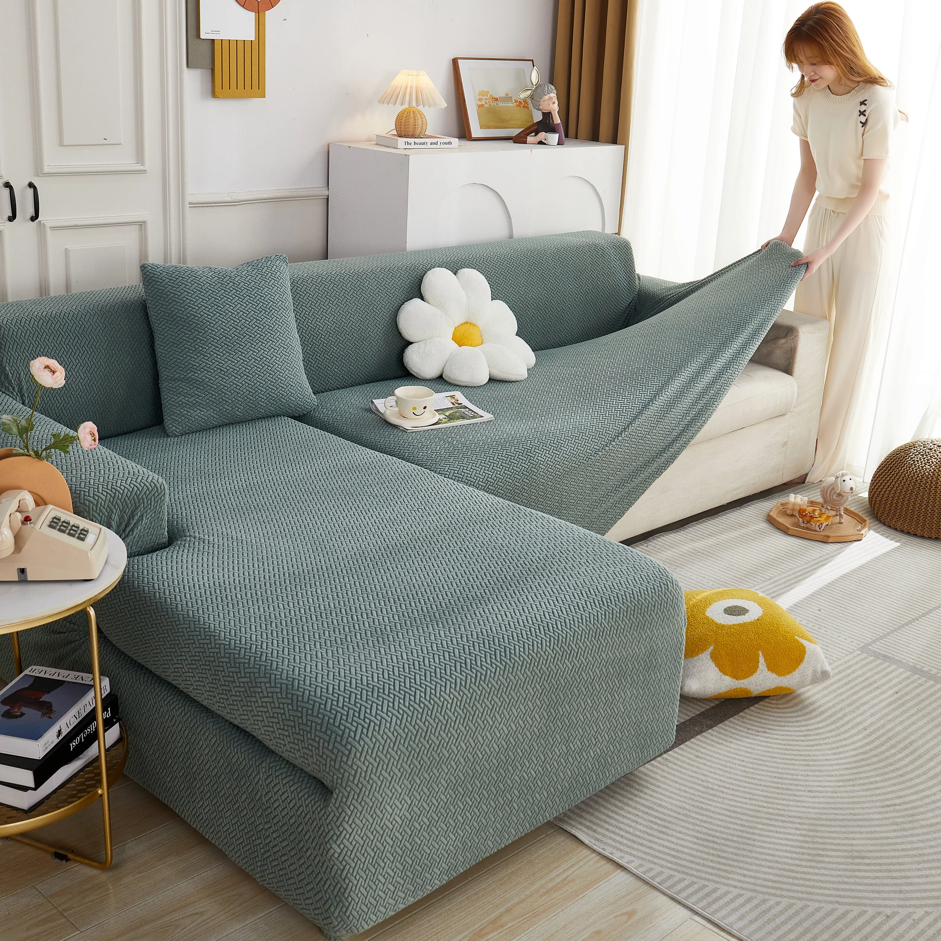 L Shape Couch Covers Stretch Slipcovers Furniture Protector with 1pcs Free Pillowcases - Image 11