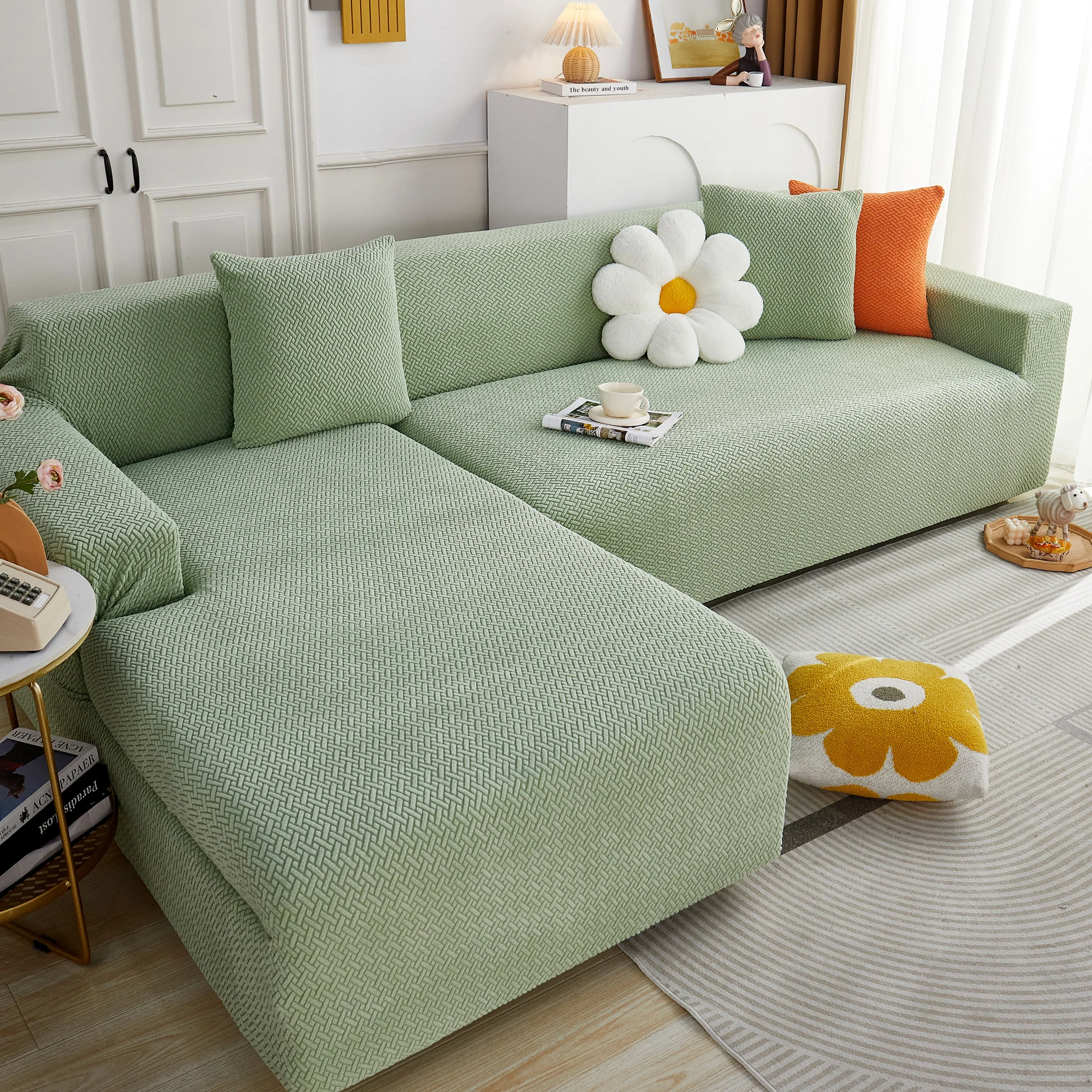 L Shape Couch Covers Stretch Slipcovers Furniture Protector with 1pcs Free Pillowcases - Image 12