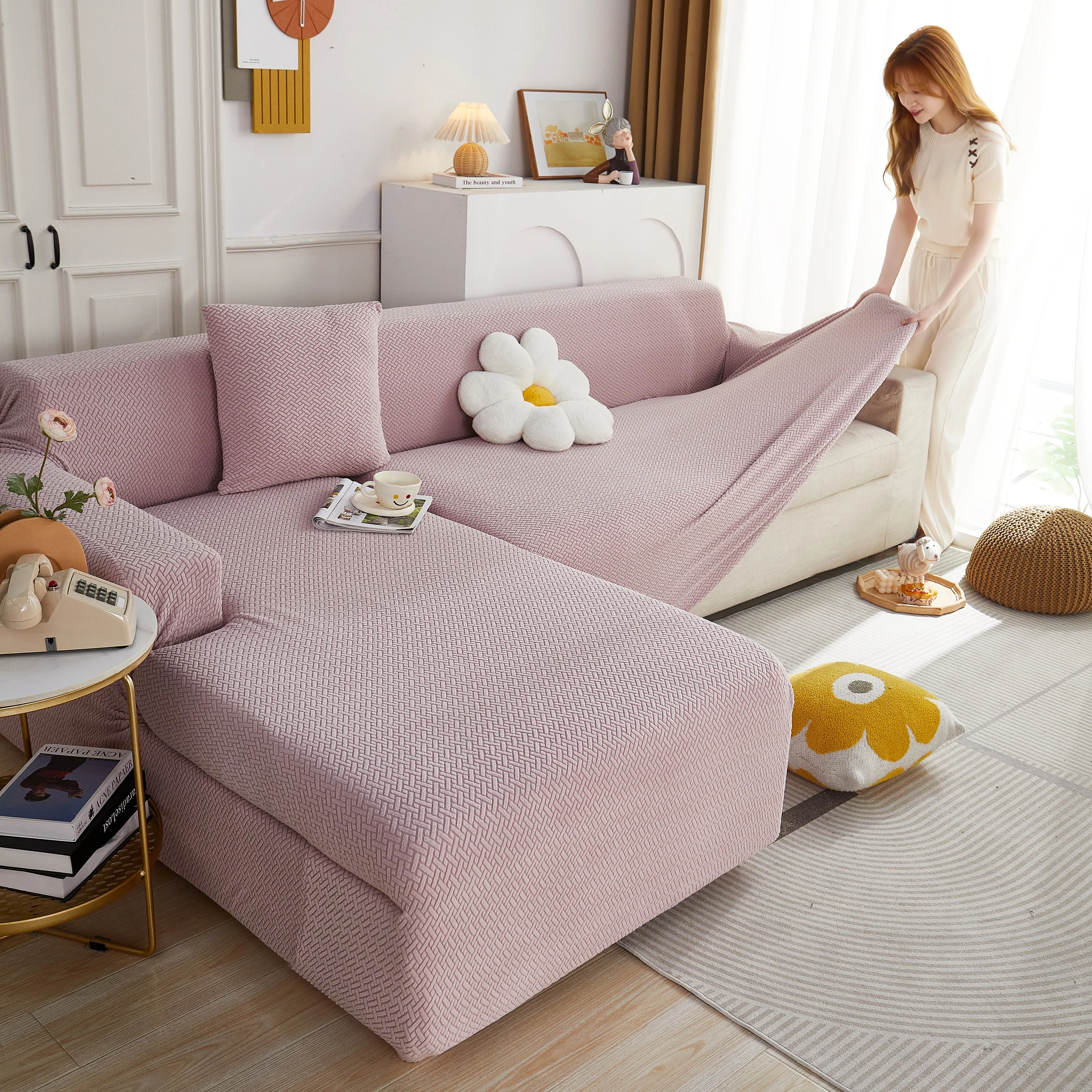 L Shape Couch Covers Stretch Slipcovers Furniture Protector with 1pcs Free Pillowcases - Image 13