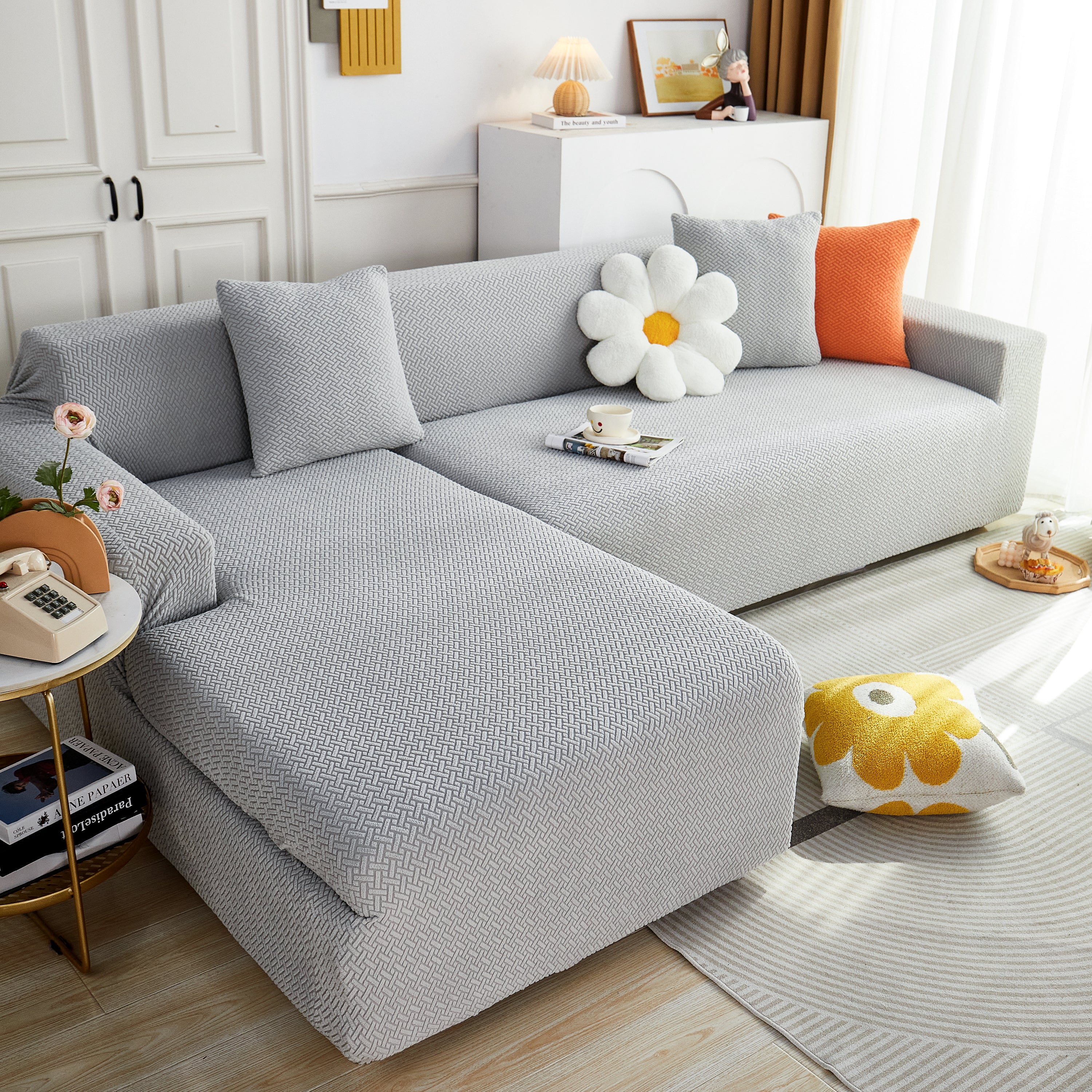L Shape Couch Covers Stretch Slipcovers Furniture Protector with 1pcs Free Pillowcases - Image 7