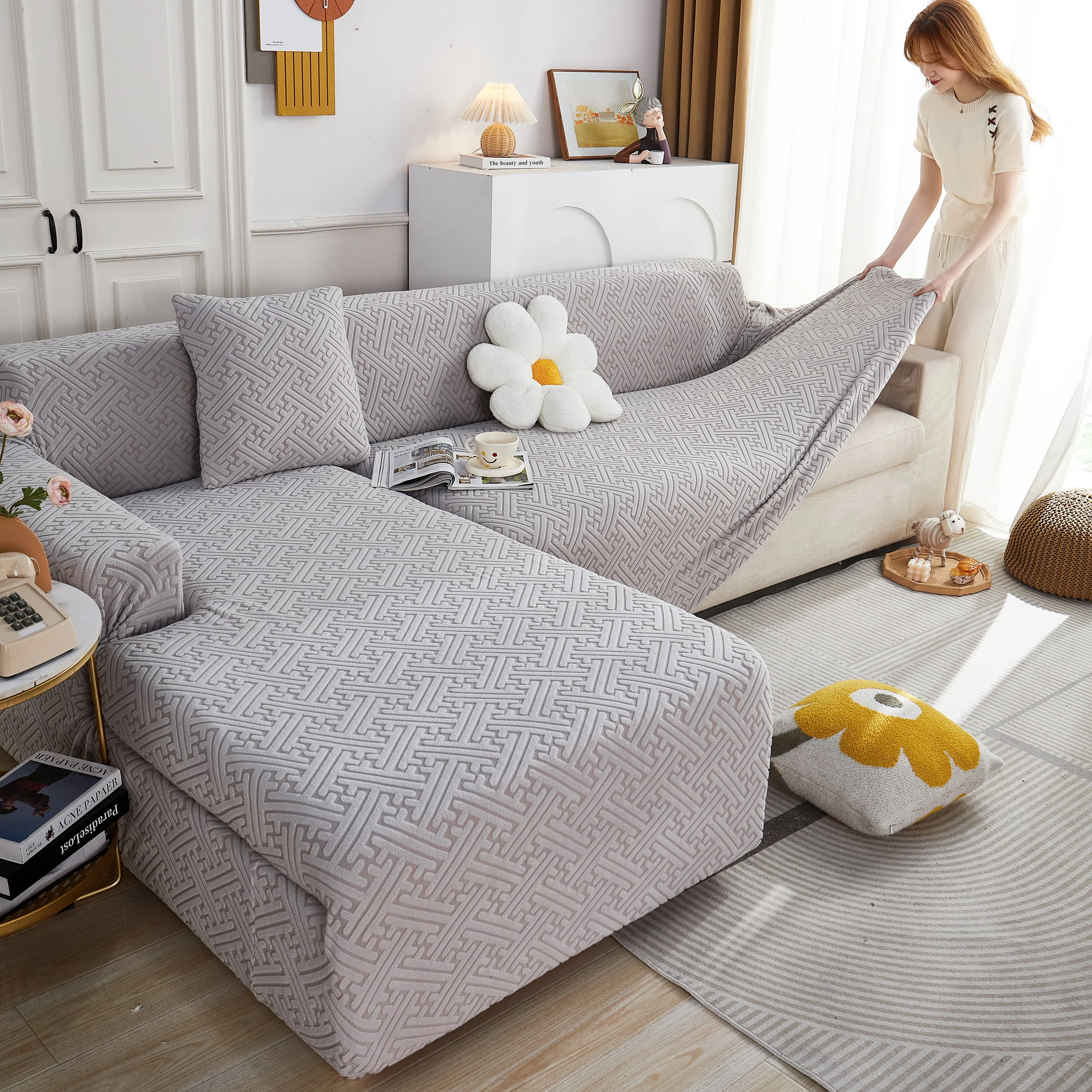 L Shape Sectional Sofa Cover Soft Stretch Furniture Protector Couch Slipcover with 1pcs Free Pillowcases - Image 10