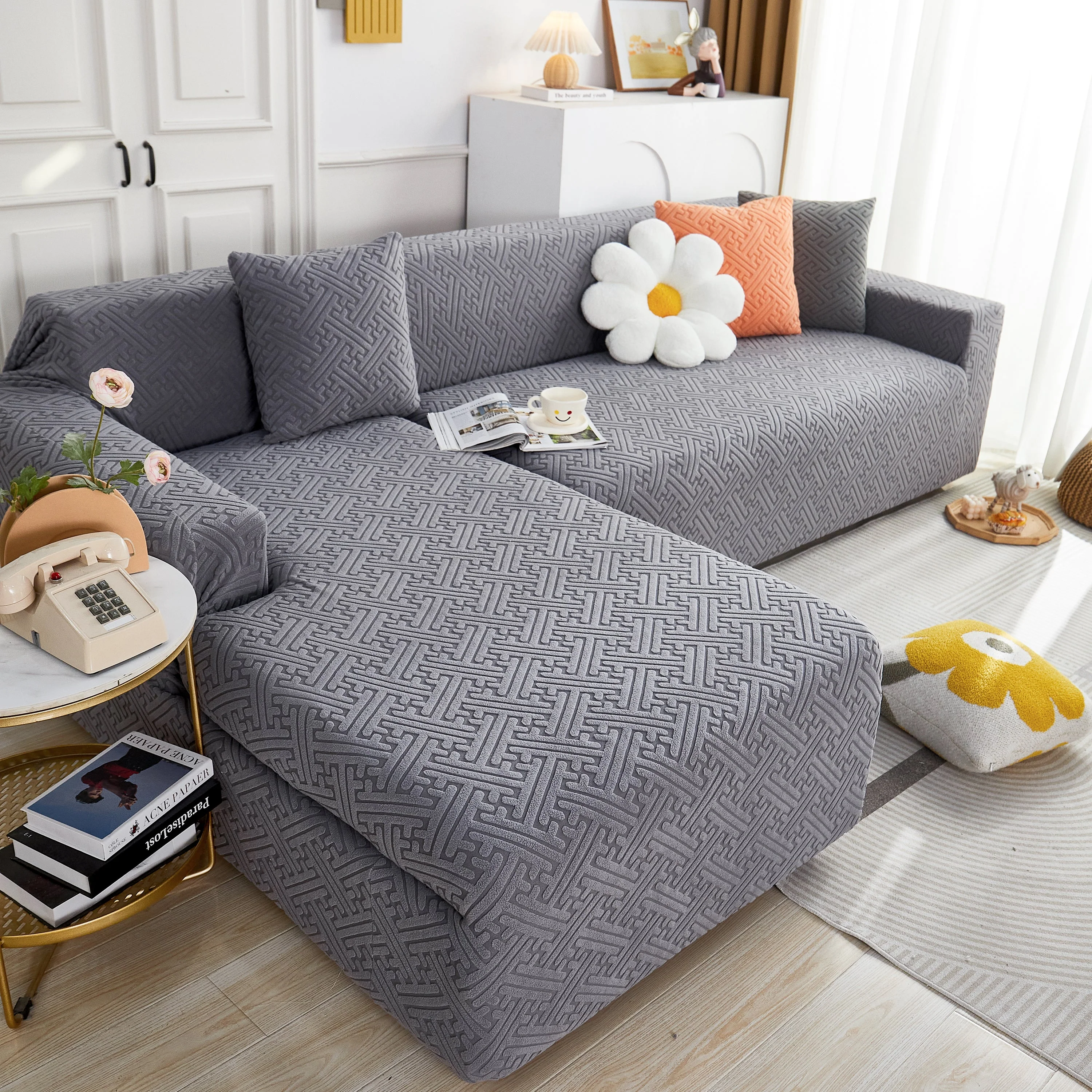 L Shape Sectional Sofa Cover Soft Stretch Furniture Protector Couch Slipcover with 1pcs Free Pillowcases - Image 13