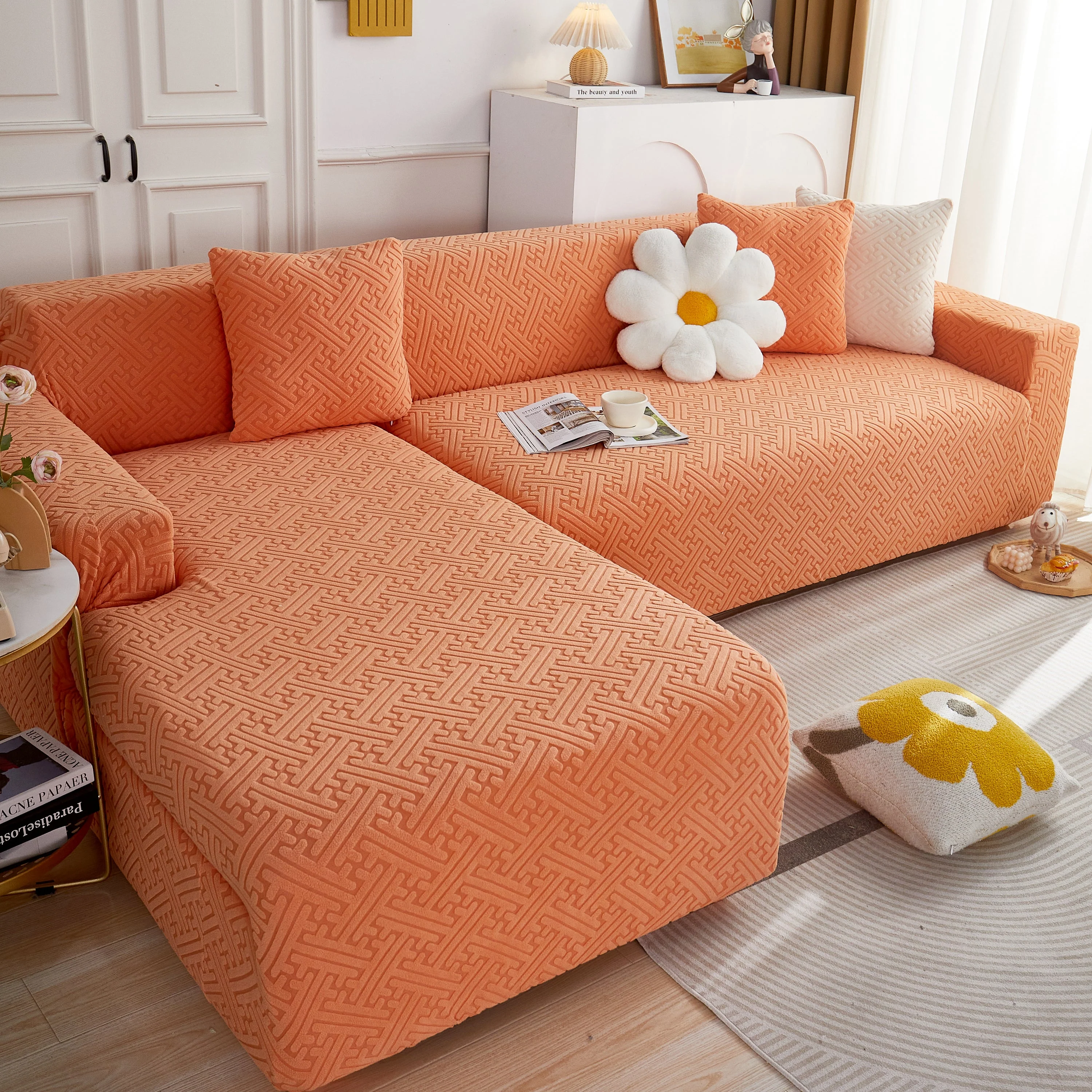 L Shape Sectional Sofa Cover Soft Stretch Furniture Protector Couch Slipcover with 1pcs Free Pillowcases - Image 14