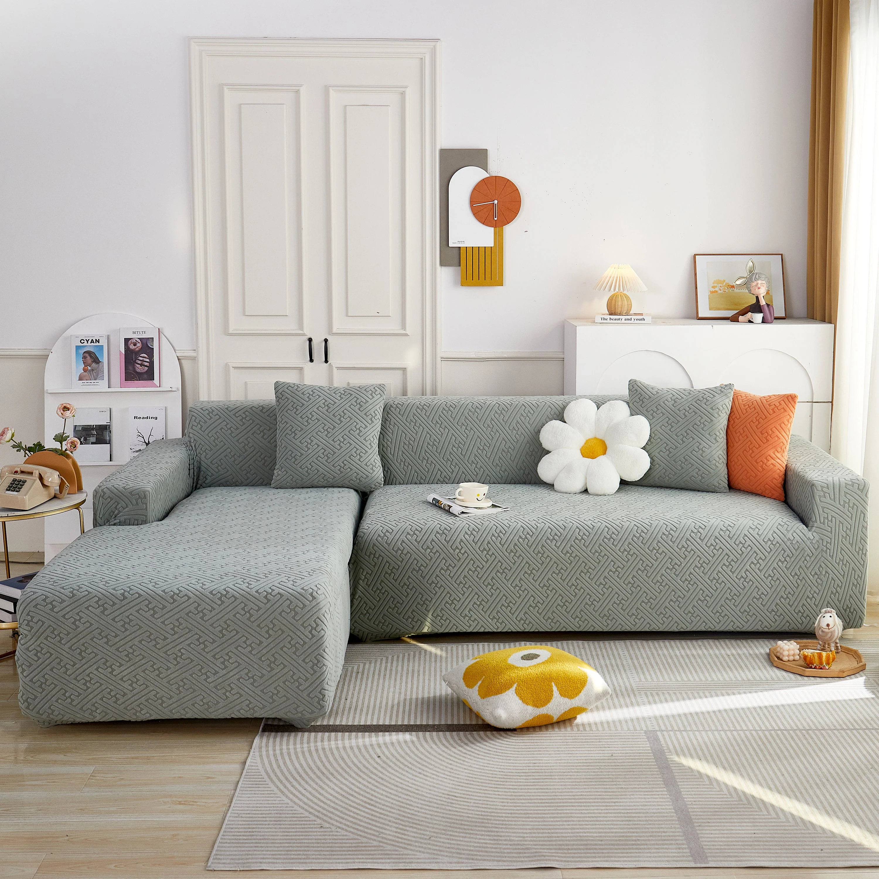L Shape Sectional Sofa Cover Soft Stretch Furniture Protector Couch Slipcover with 1pcs Free Pillowcases - Image 19