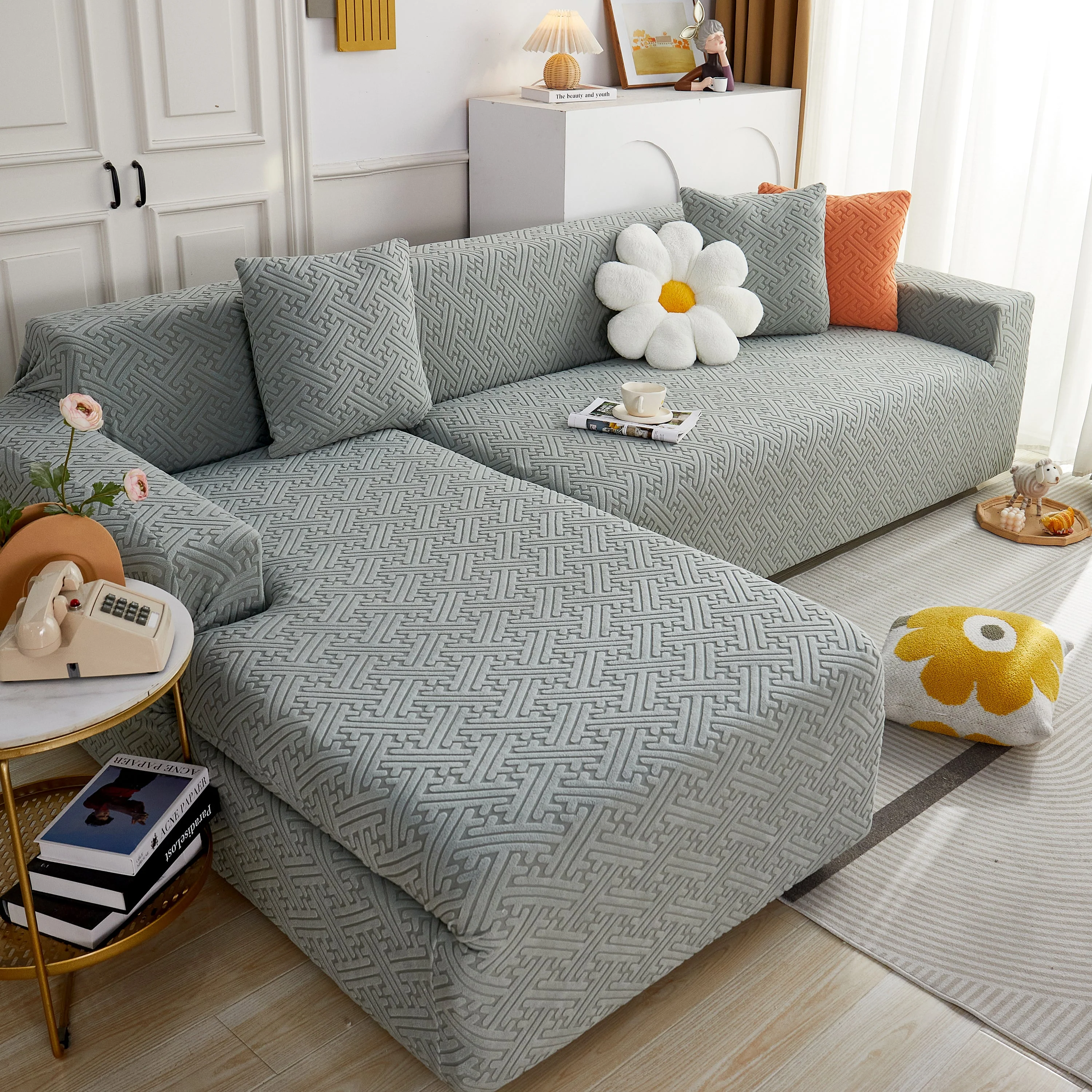L Shape Sectional Sofa Cover Soft Stretch Furniture Protector Couch Slipcover with 1pcs Free Pillowcases - Image 20