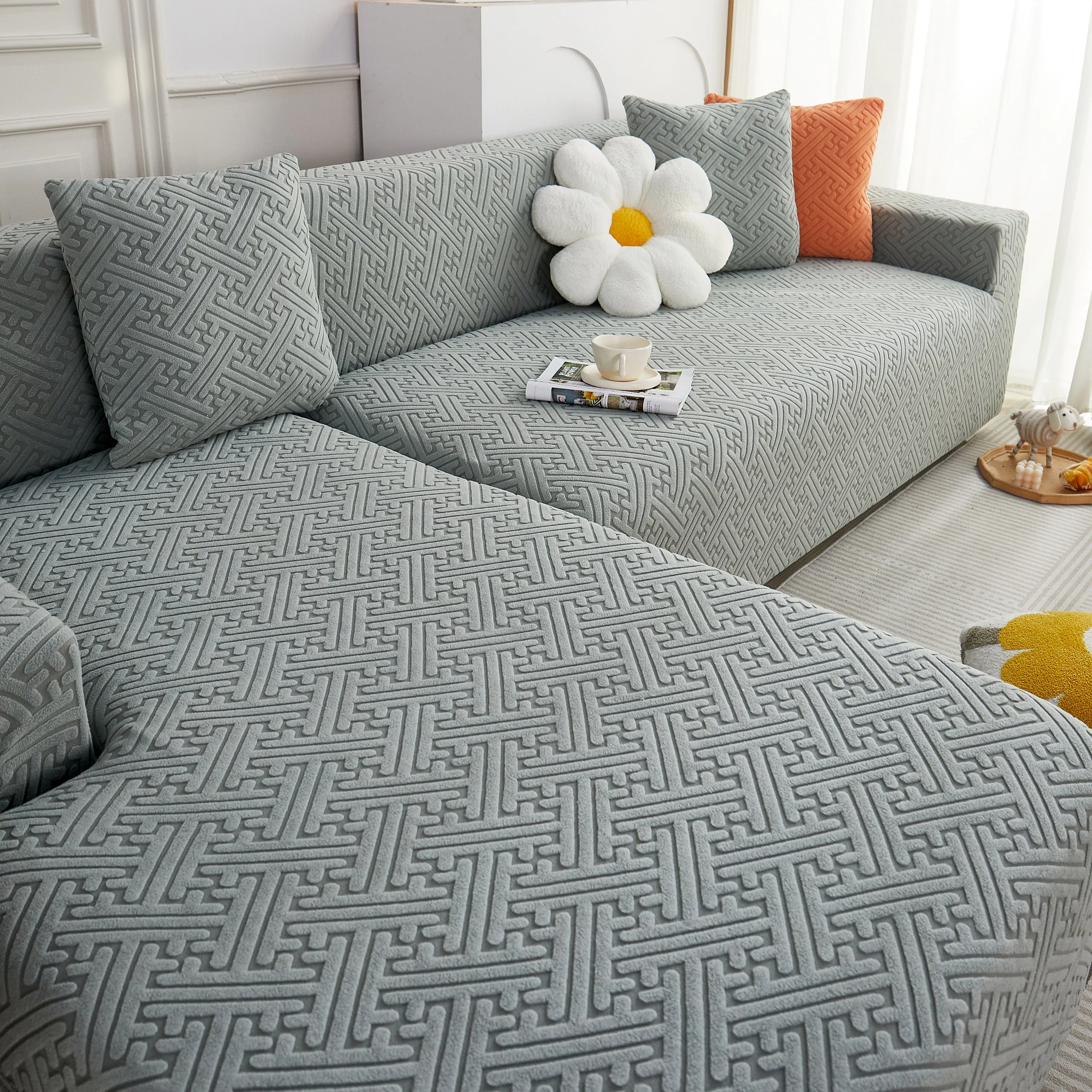 L Shape Sectional Sofa Cover Soft Stretch Furniture Protector Couch Slipcover with 1pcs Free Pillowcases - Image 21