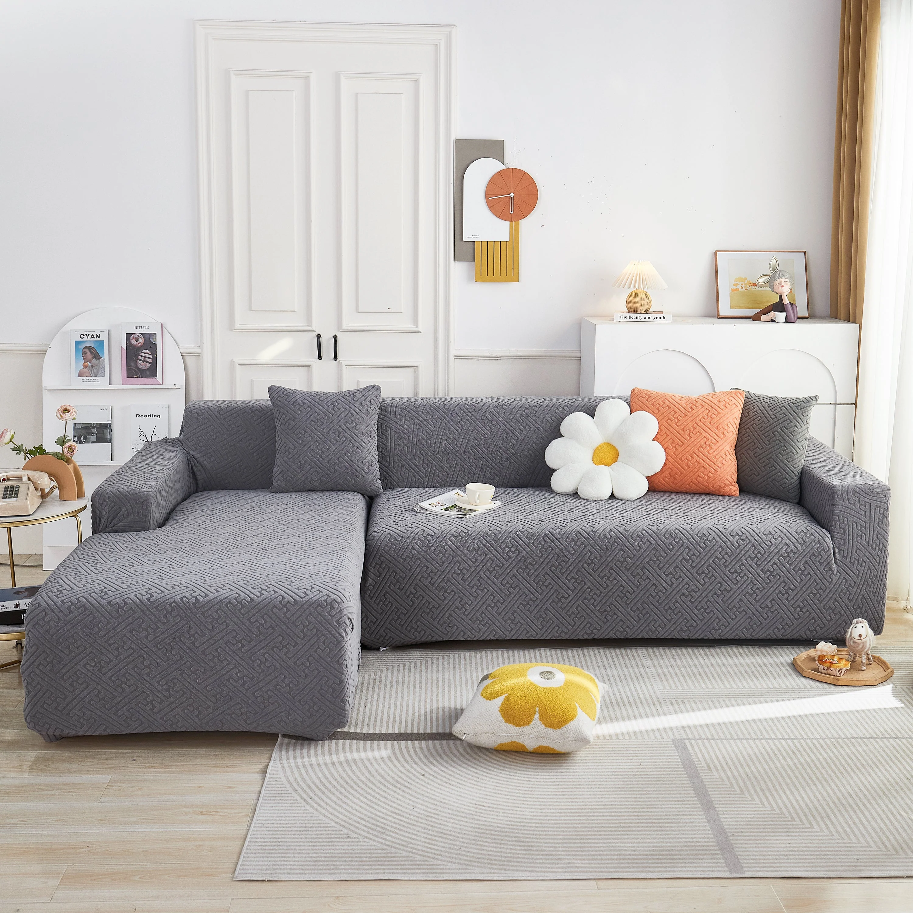 L Shape Sectional Sofa Cover Soft Stretch Furniture Protector Couch Slipcover with 1pcs Free Pillowcases - Image 30
