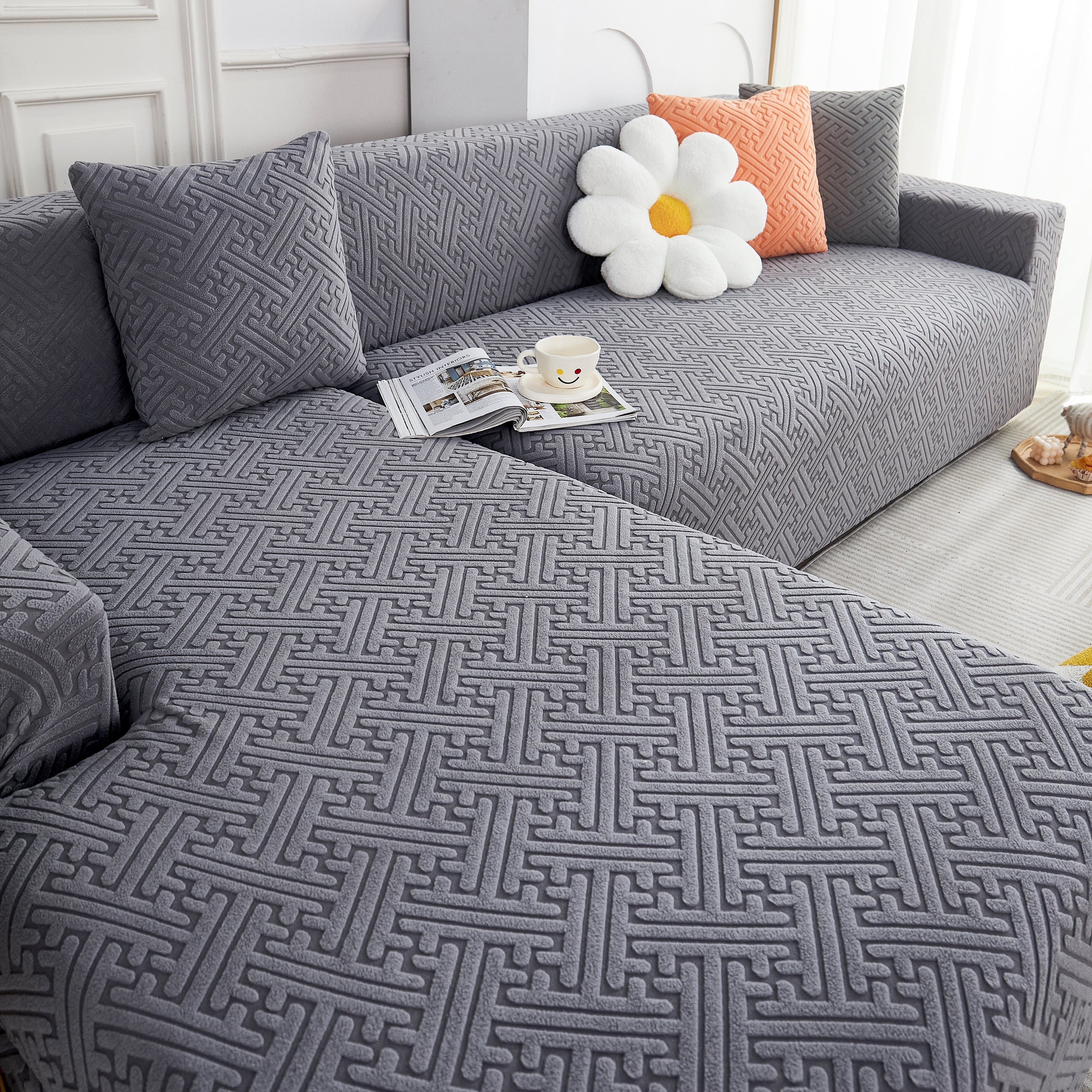 L Shape Sectional Sofa Cover Soft Stretch Furniture Protector Couch Slipcover with 1pcs Free Pillowcases - Image 32