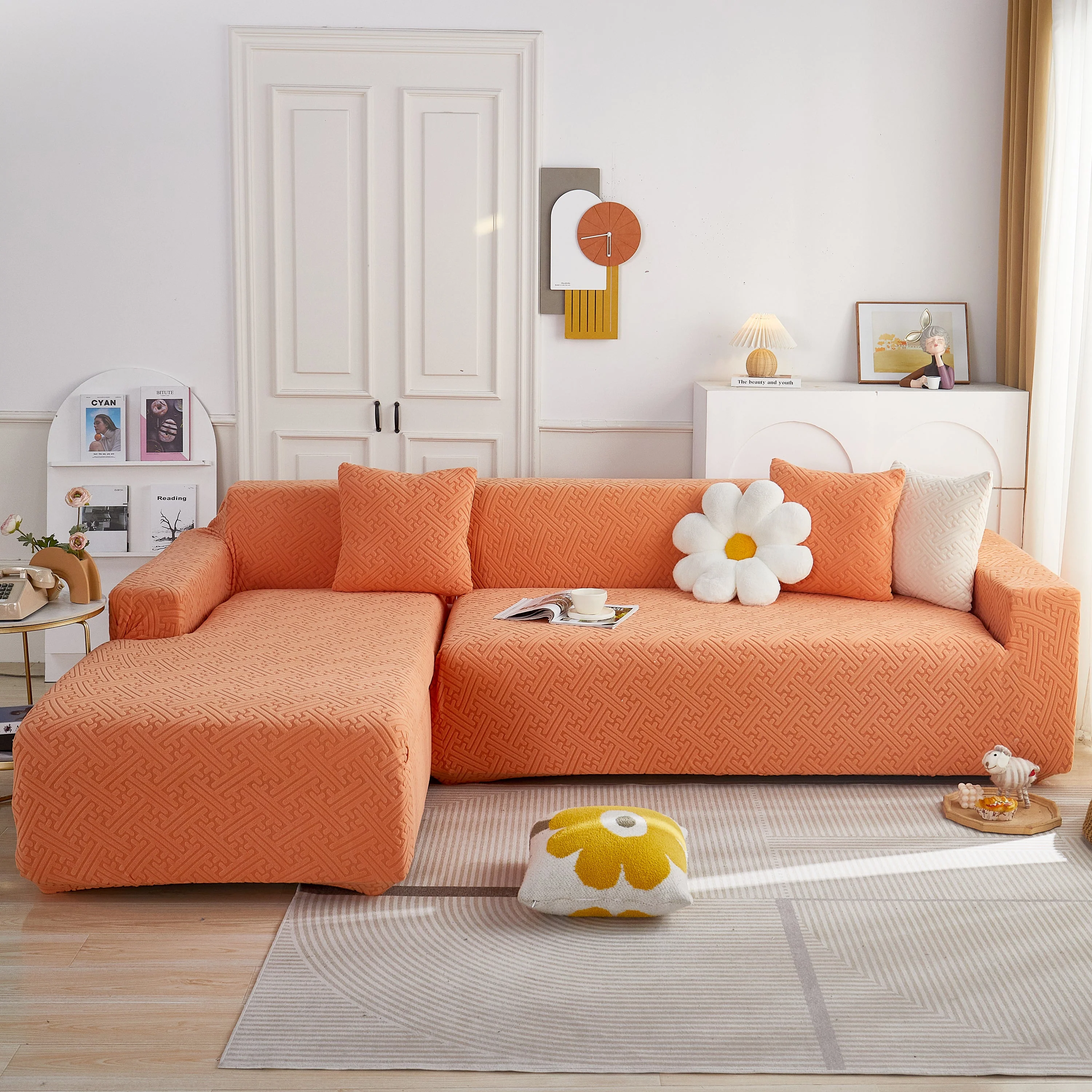 L Shape Sectional Sofa Cover Soft Stretch Furniture Protector Couch Slipcover with 1pcs Free Pillowcases - Image 41