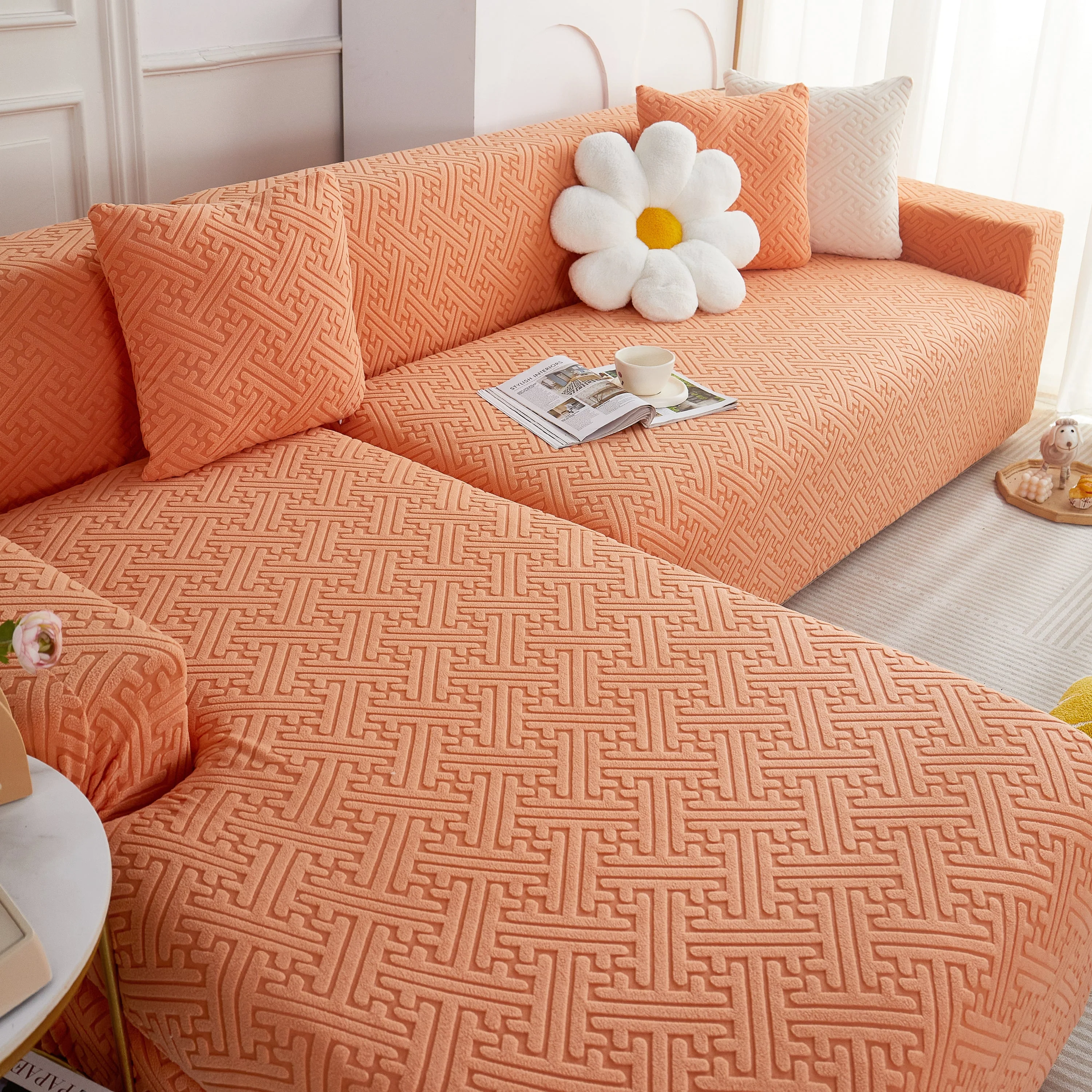 L Shape Sectional Sofa Cover Soft Stretch Furniture Protector Couch Slipcover with 1pcs Free Pillowcases - Image 43