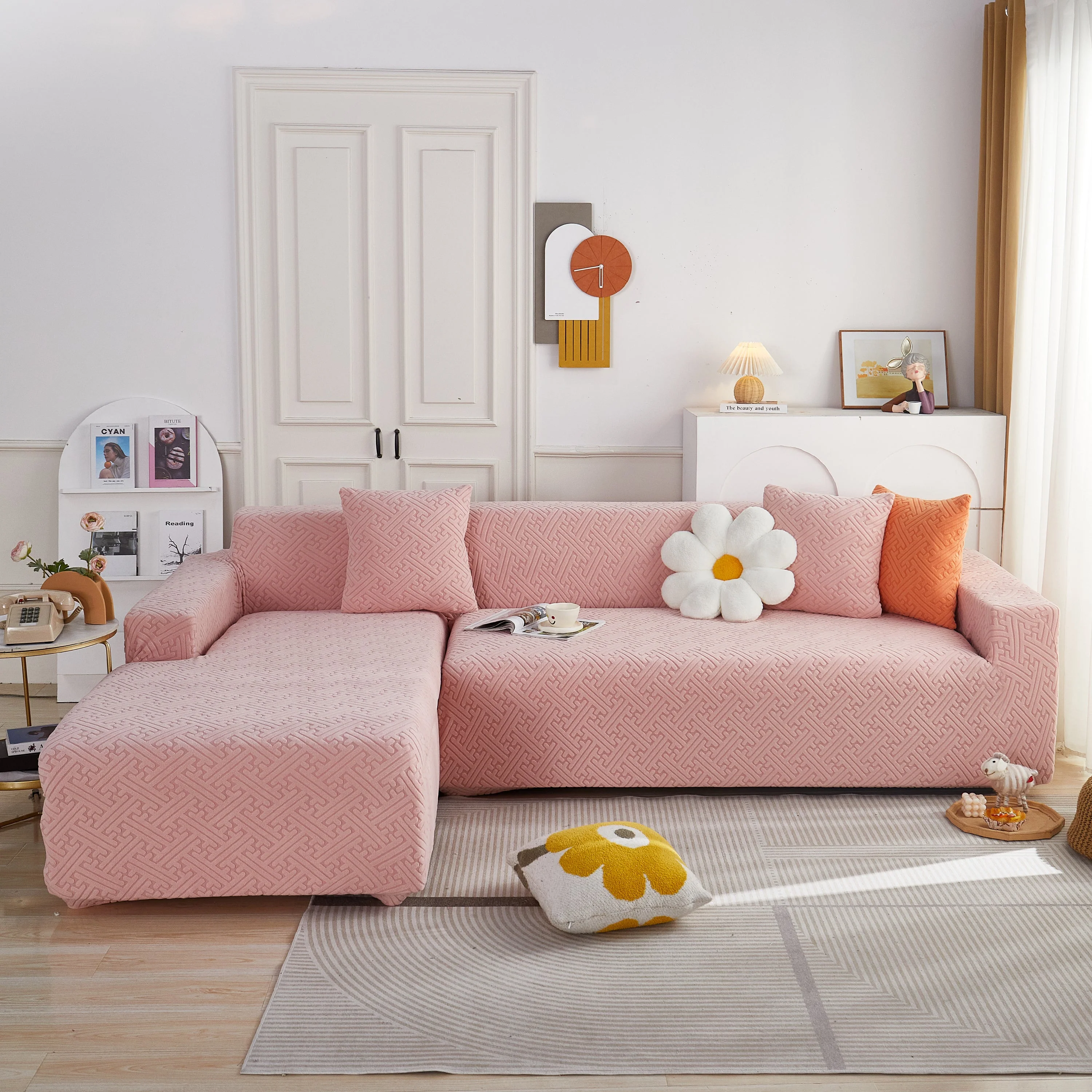 L Shape Sectional Sofa Cover Soft Stretch Furniture Protector Couch Slipcover with 1pcs Free Pillowcases - Image 52