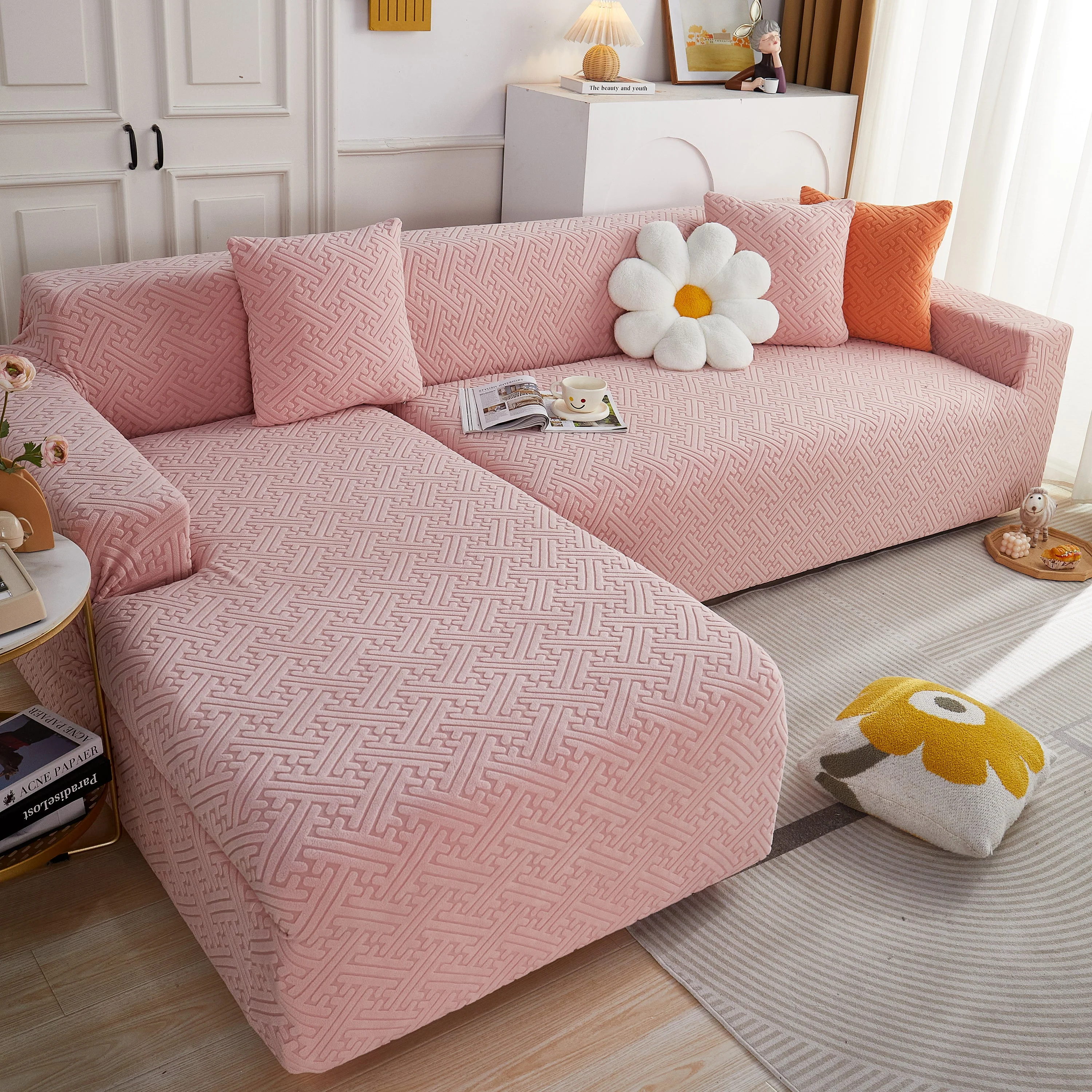 L Shape Sectional Sofa Cover Soft Stretch Furniture Protector Couch Slipcover with 1pcs Free Pillowcases - Image 53